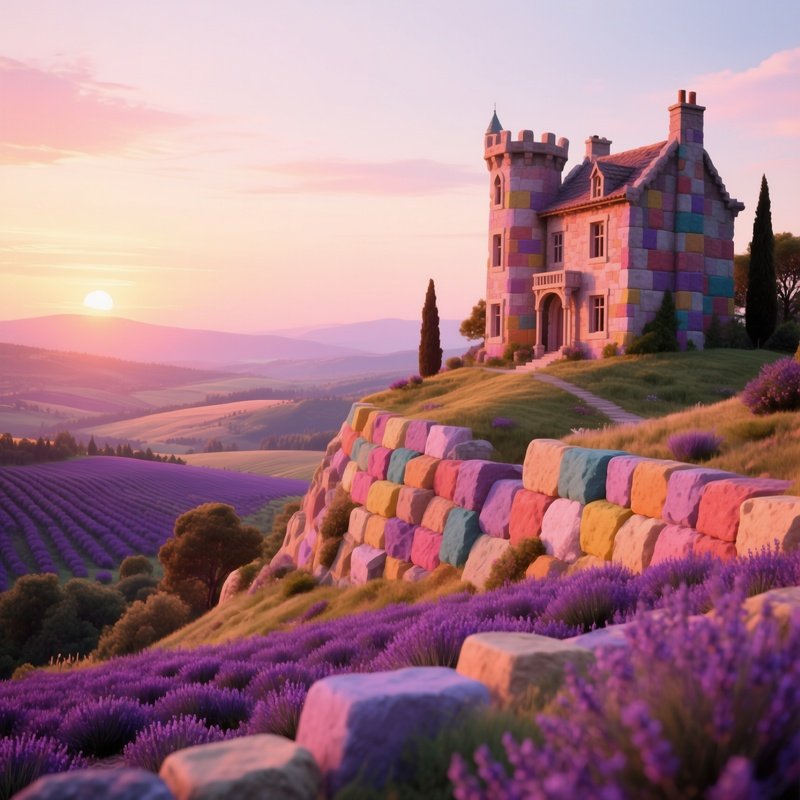 An Enchanting Hilltop Manor Built Of Multicolored Sandstone Blocks Overlooks A Valley Of Lavender
