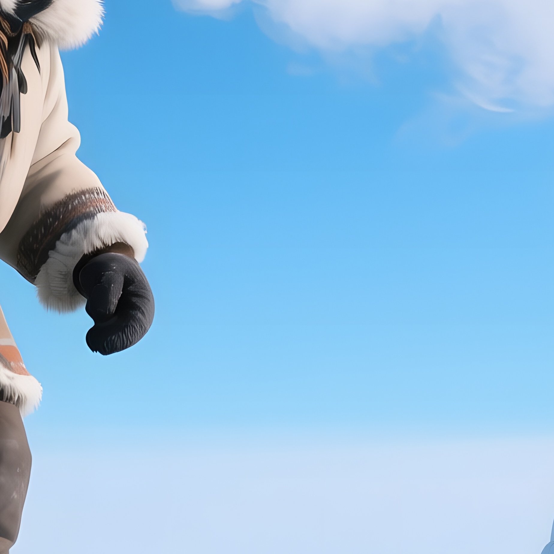 An Eskimo Fisherman Skating Across Thin Ice Toward A Lone Igloo, His Breath Forming Clouds In The - Full Resolution Quality Preview