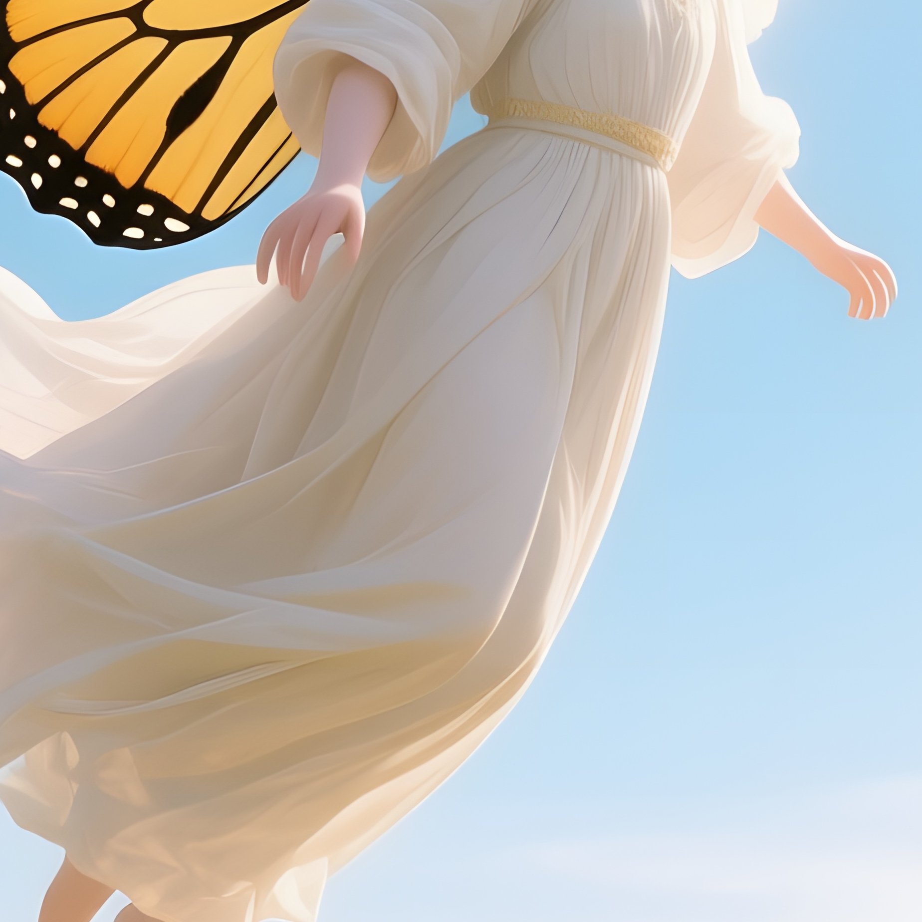 An Ethereal Angel With Butterfly Wings Hovering Over A Field Of Sunflowers Under A Bright Summer - Full Resolution Quality Preview