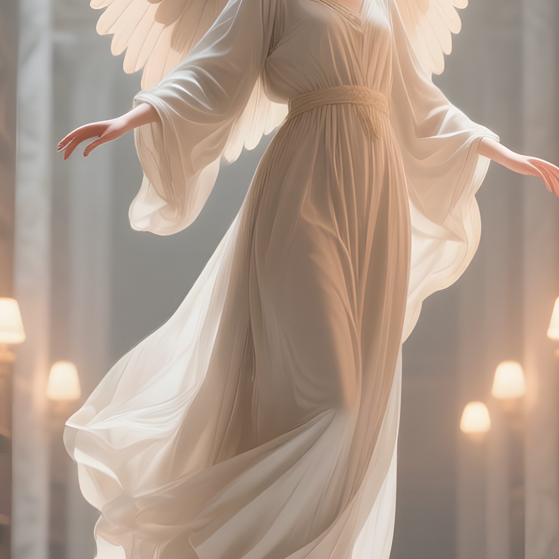 An Ethereal Angelic Librarian Floating Among Towering Bookshelves In An Endless Marble Library, - Full Resolution Quality Preview