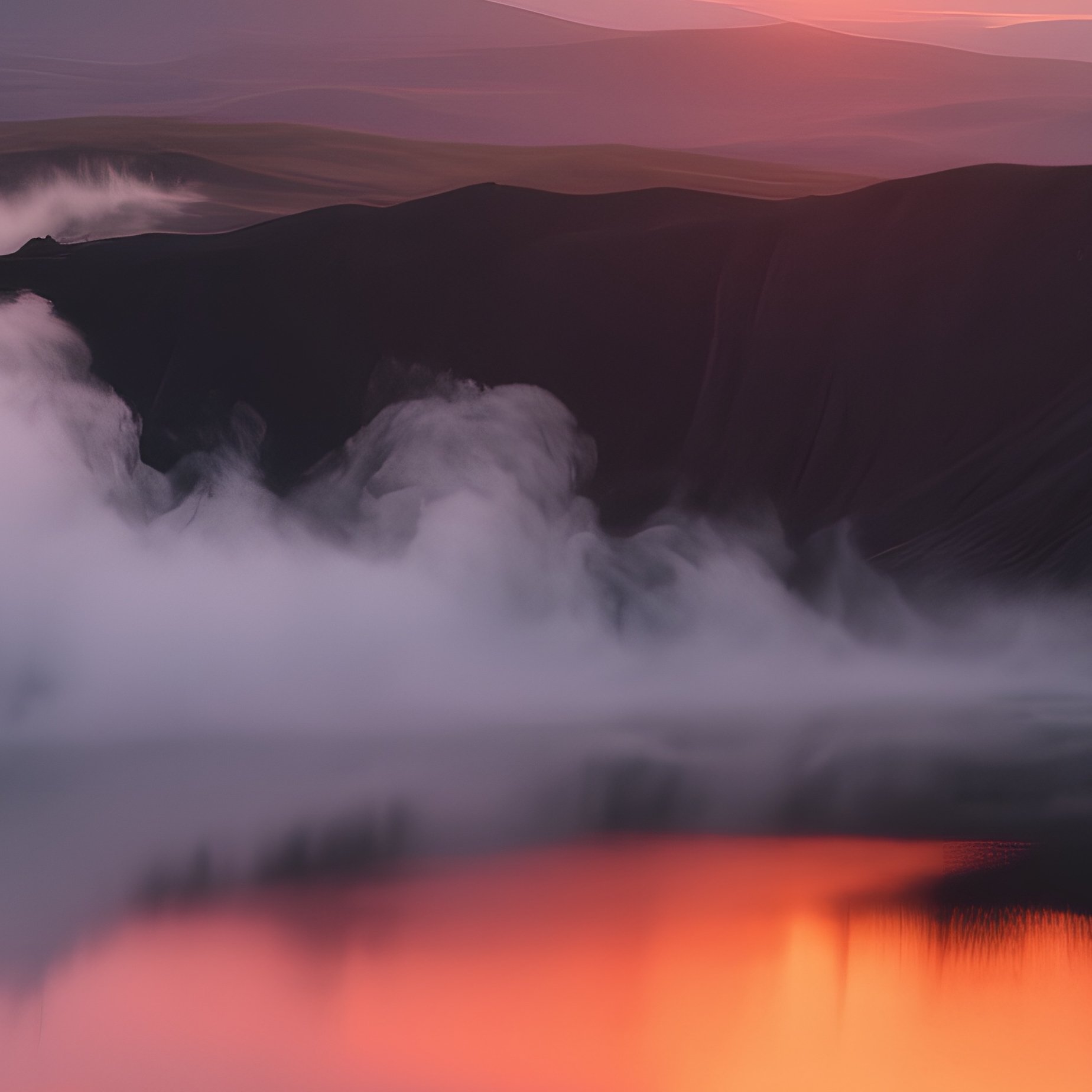 An Ethereal Sunrise Over A Volcanic Crater Lake, Water Mirroring Fiery Colors Of Sky, Surrounding - Full Resolution Quality Preview