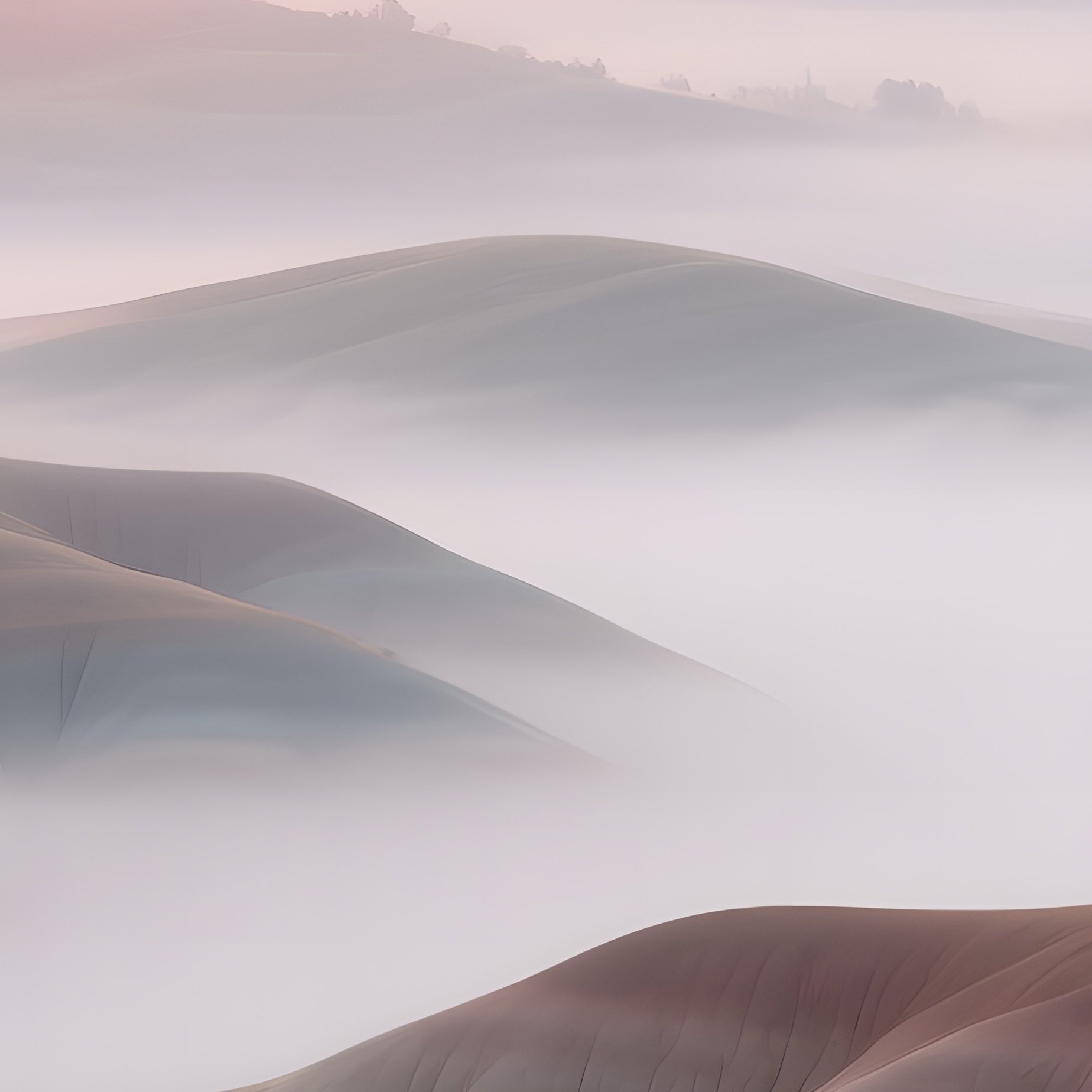 An Ethereal Sunrise Over Rolling Hills, Each Hill Sculpted In Layered Pastel Clay Tones, Mist - Full Resolution Quality Preview