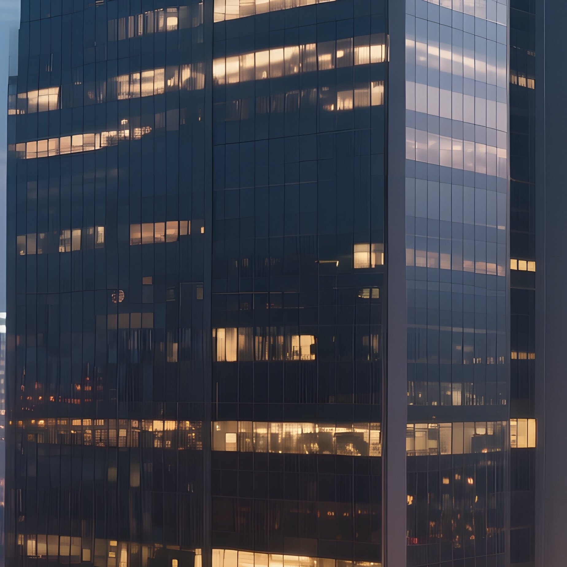 An Evening Perspective From A Rooftop Garden Atop A Modernist Office Block, City Lights Twinkling - Full Resolution Quality Preview