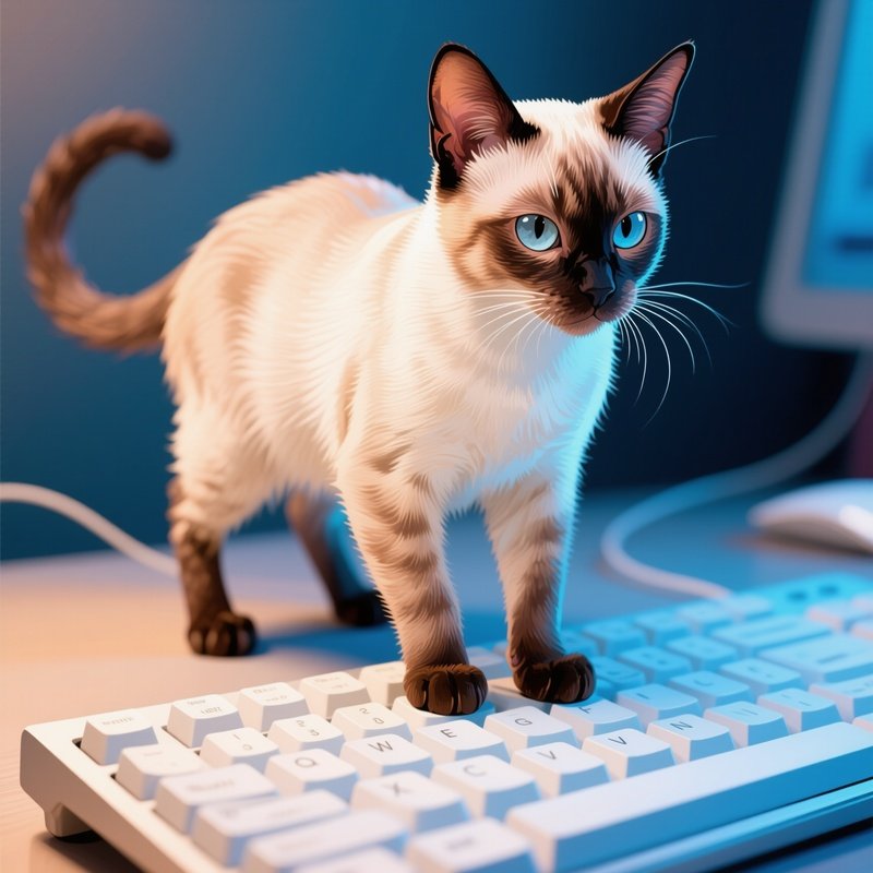 An Exotic Shorthair Cat Standing On A Keyboard In Digital Art