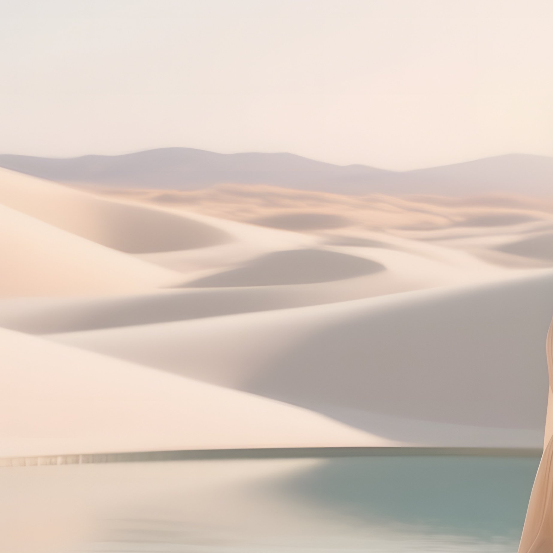 An Expansive Desert Oasis With White Sand Dunes Surrounding A Crystal‑Clear Pool, Palm Trees - Full Resolution Quality Preview