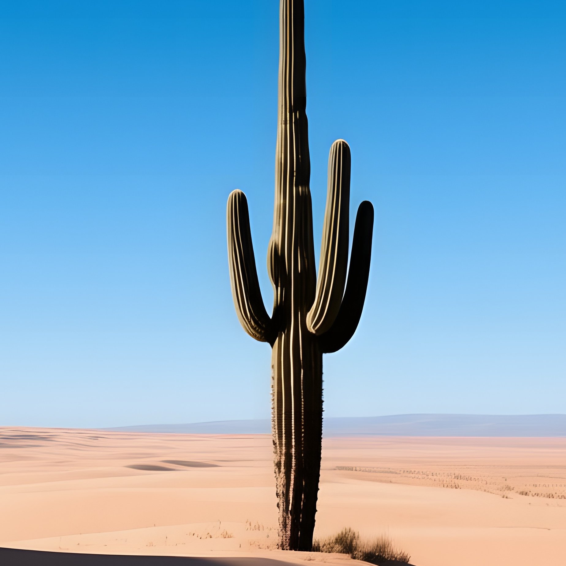 An Expansive Desert Plain Under A Deep Blue Midday Sky, Rippling Sand Dunes Casting Long Shadows, - Full Resolution Quality Preview