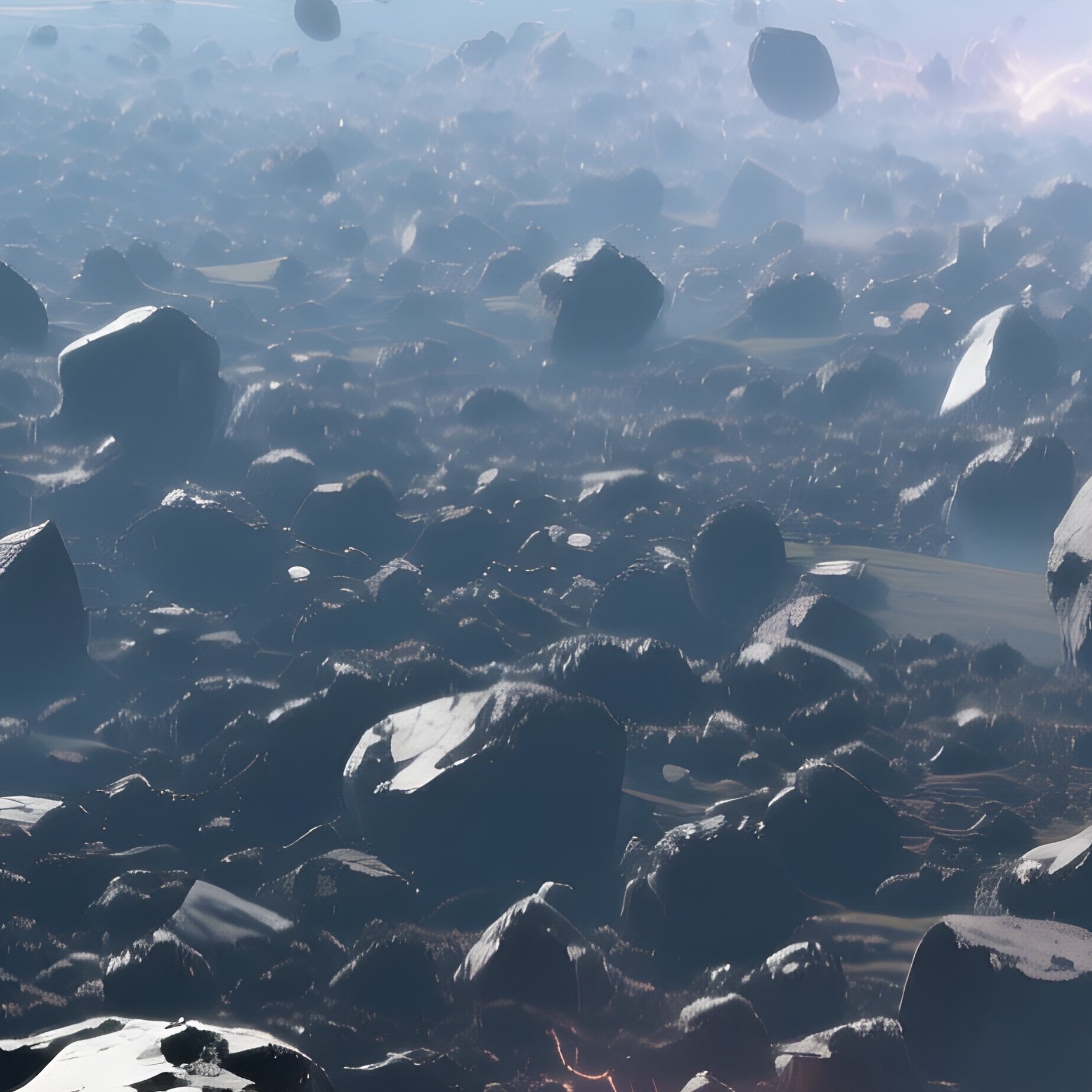 An Expansive View From A Space Station’S Observation Deck, Looking Out Over A Dense Field Of Jagged - Full Resolution Quality Preview