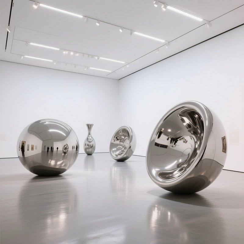 An Expansive White Walled Exhibition Hall Showcasing Massive Hyperrealistic Sculptures Of Everyday