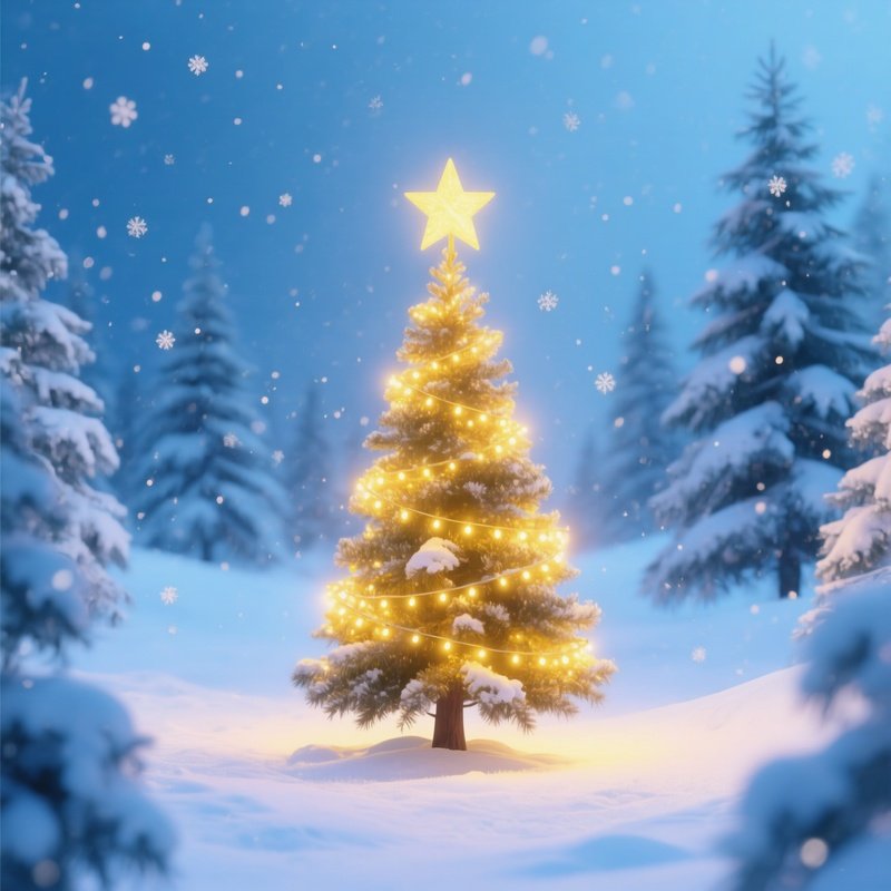 An Illuminated Christmas Tree In A Snowy Landscape Christmas