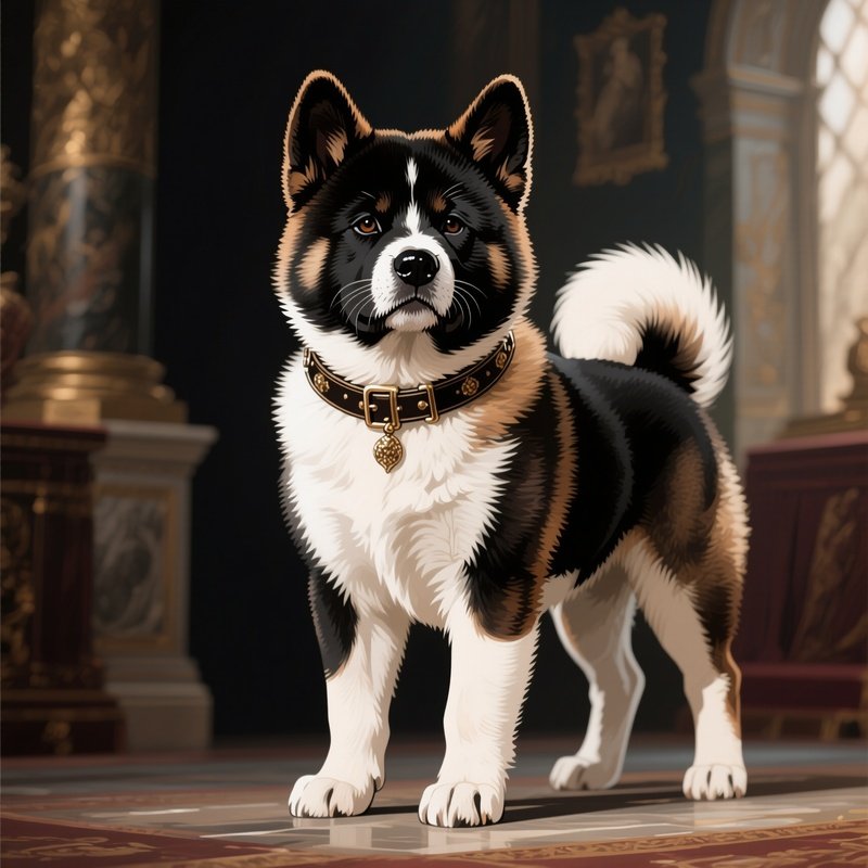 An Illustration Of A Historic Puppy Akita Inu