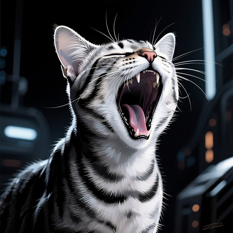 An Illustration Of A Science Fiction Story With A Cat In The Middle Of A Yawn