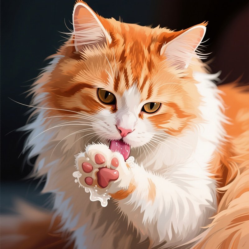 An Illustration Of A Turkish Van Cat Licking Paw And Wiping Face