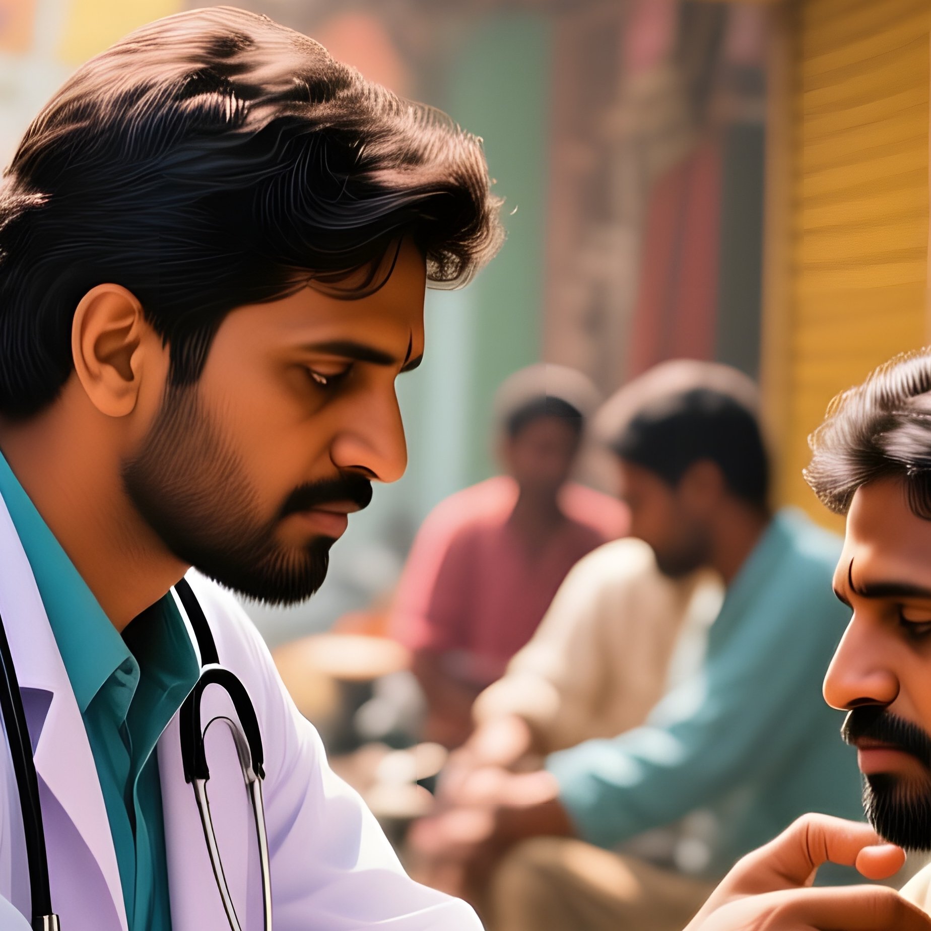 An Indian Doctor In A Bustling Street Clinic In Kanpur At Midday, Treating A Patient'S Wound Under - Full Resolution Quality Preview