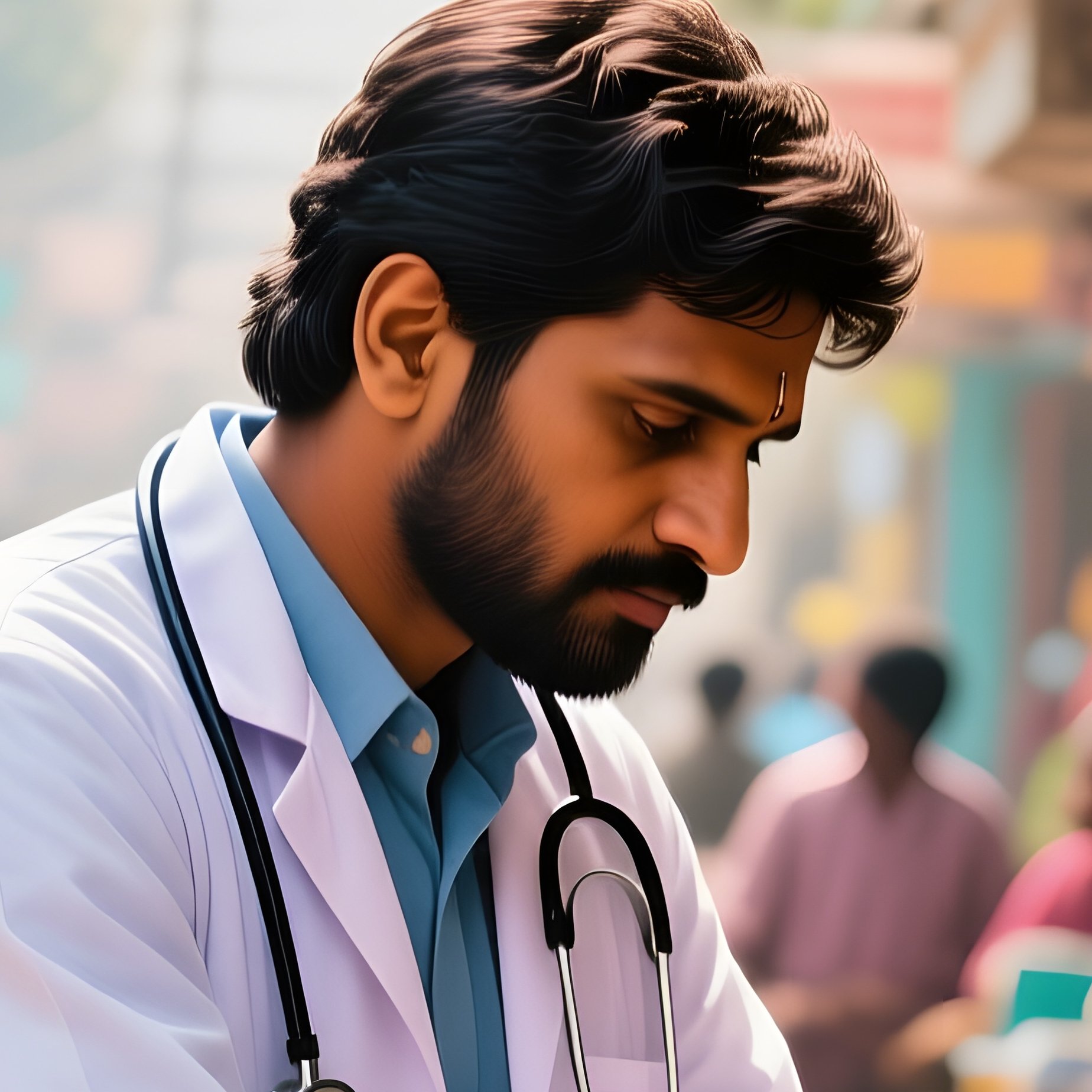 An Indian Doctor In A Bustling Street Clinic In Nagpur At Midday, Treating A Patient'S Wound Under - Full Resolution Quality Preview