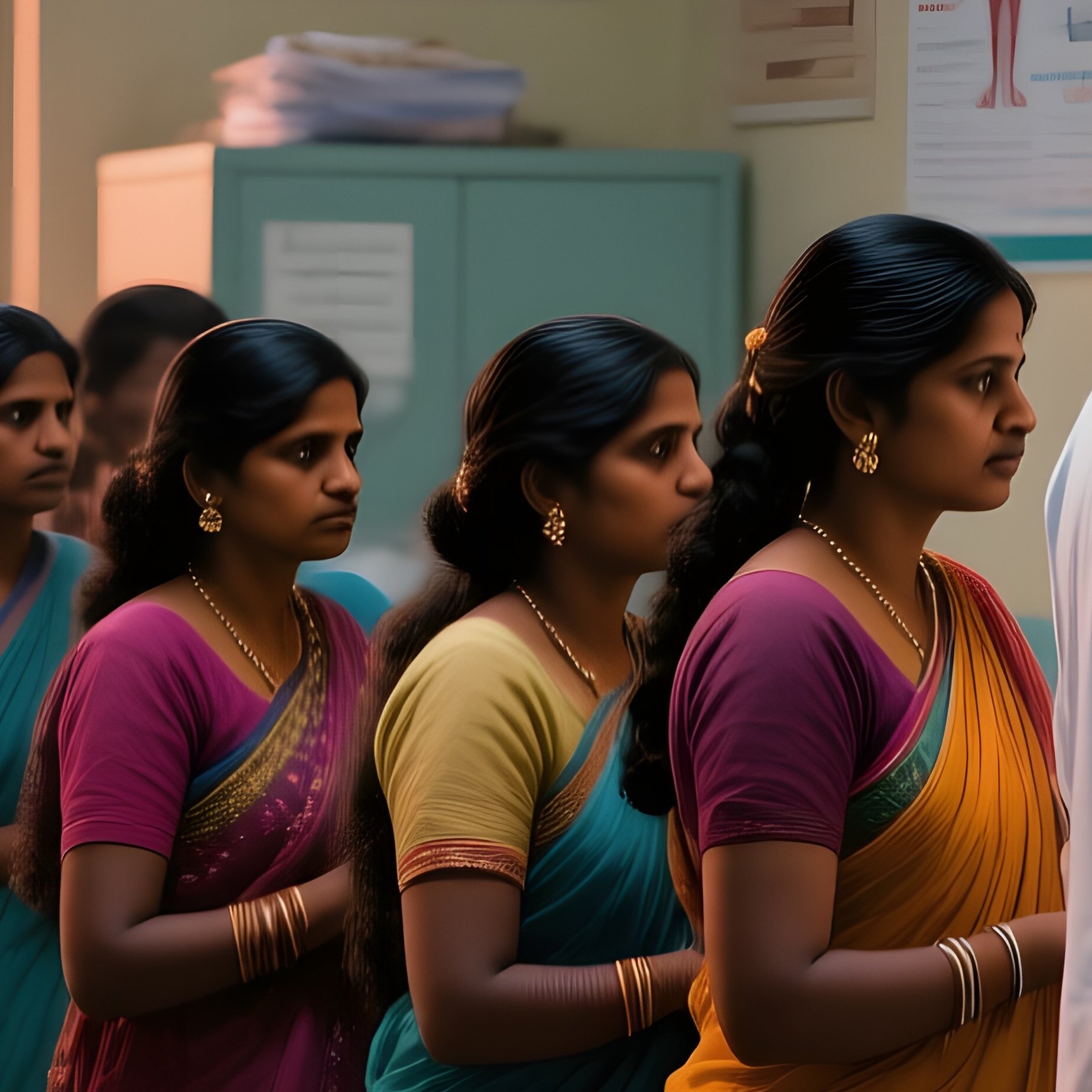 An Indian Doctor In A Busy Urban Clinic In Surat At Dusk, Attending To A Long Queue Of Patients, - Full Resolution Quality Preview