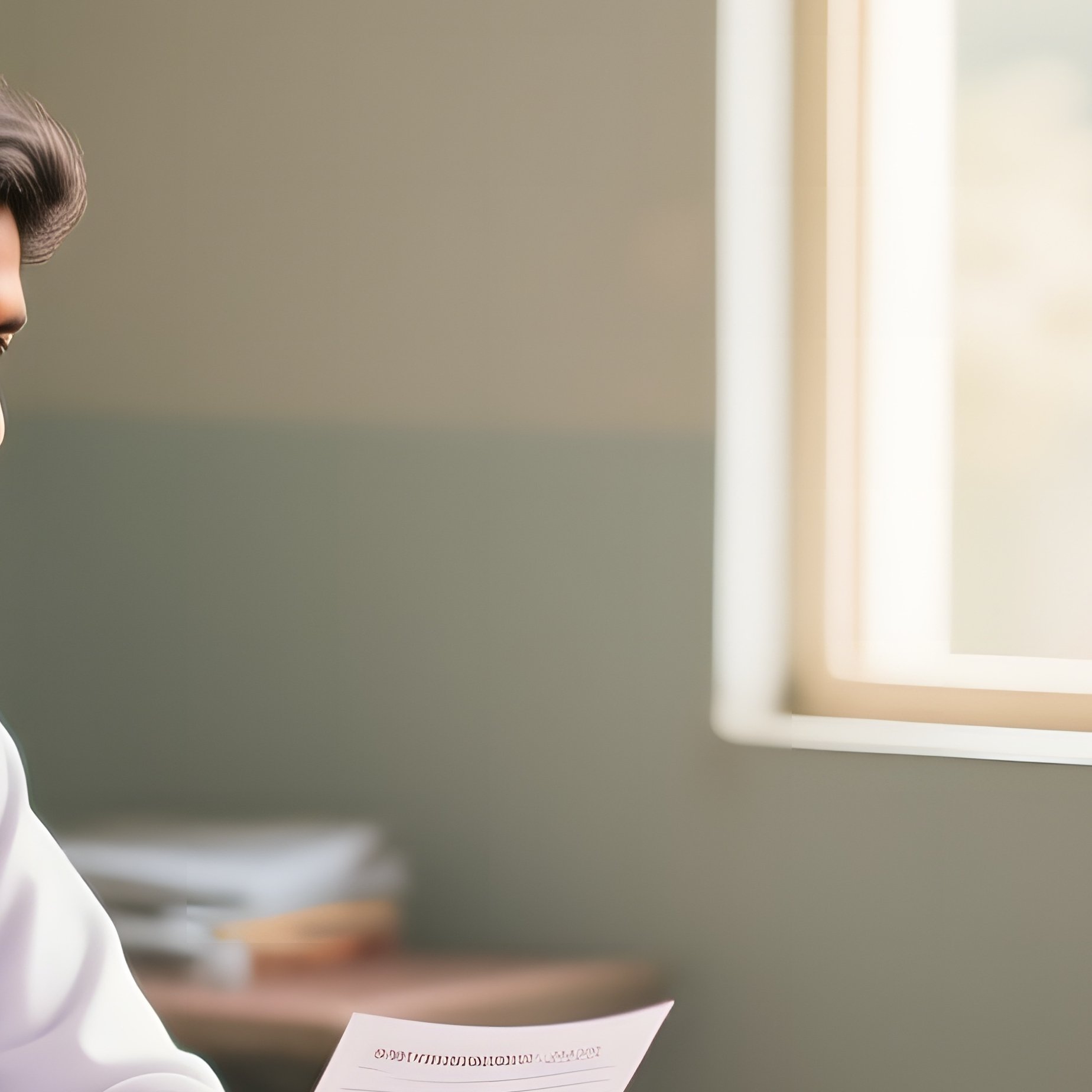 An Indian Doctor In A Quiet, Sunlit Consultation Room In Bhubaneswar During The Afternoon, Sitting - Full Resolution Quality Preview