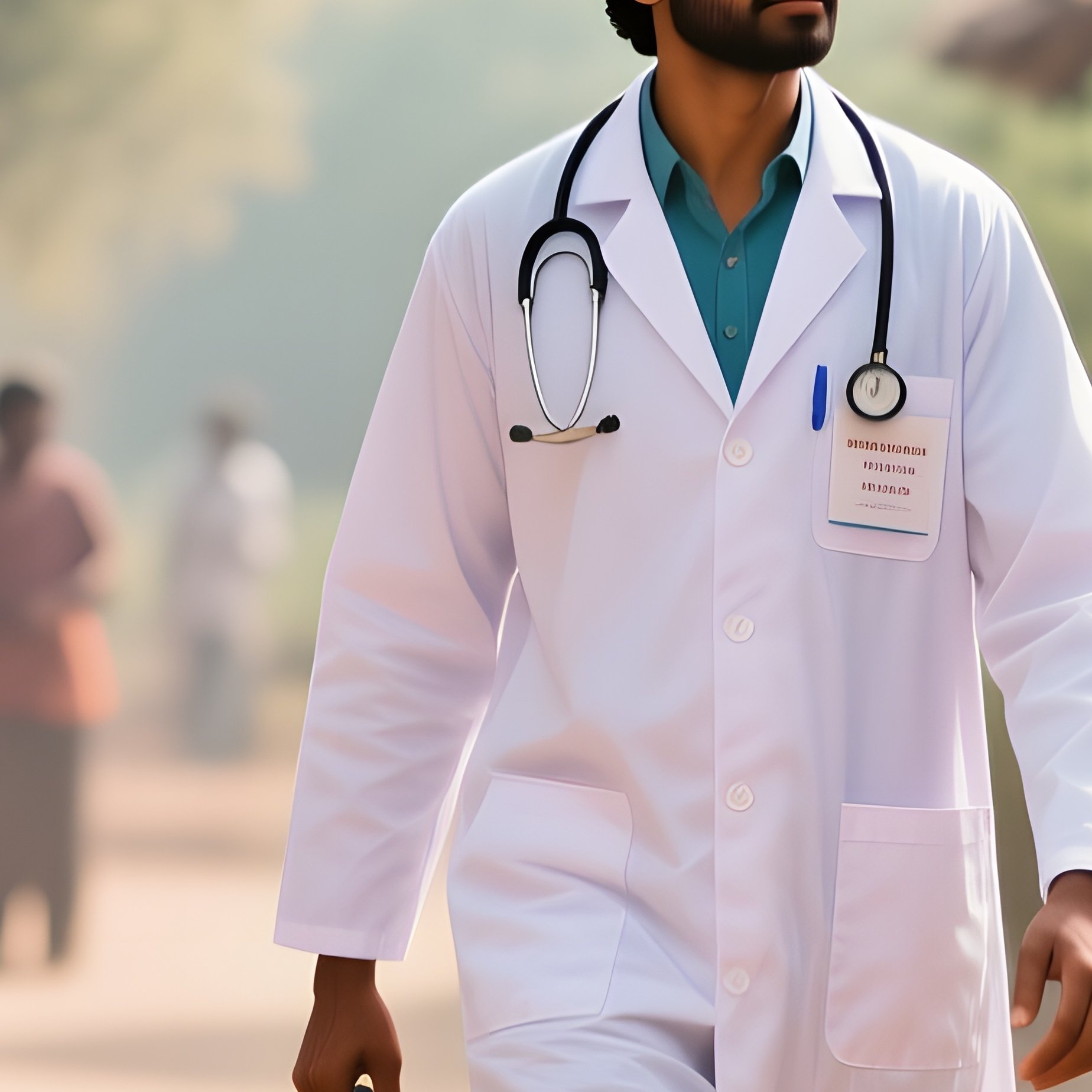 An Indian Doctor On A House Call In A Rural Village At Midday, Carrying A Medical Bag And Walking - Full Resolution Quality Preview