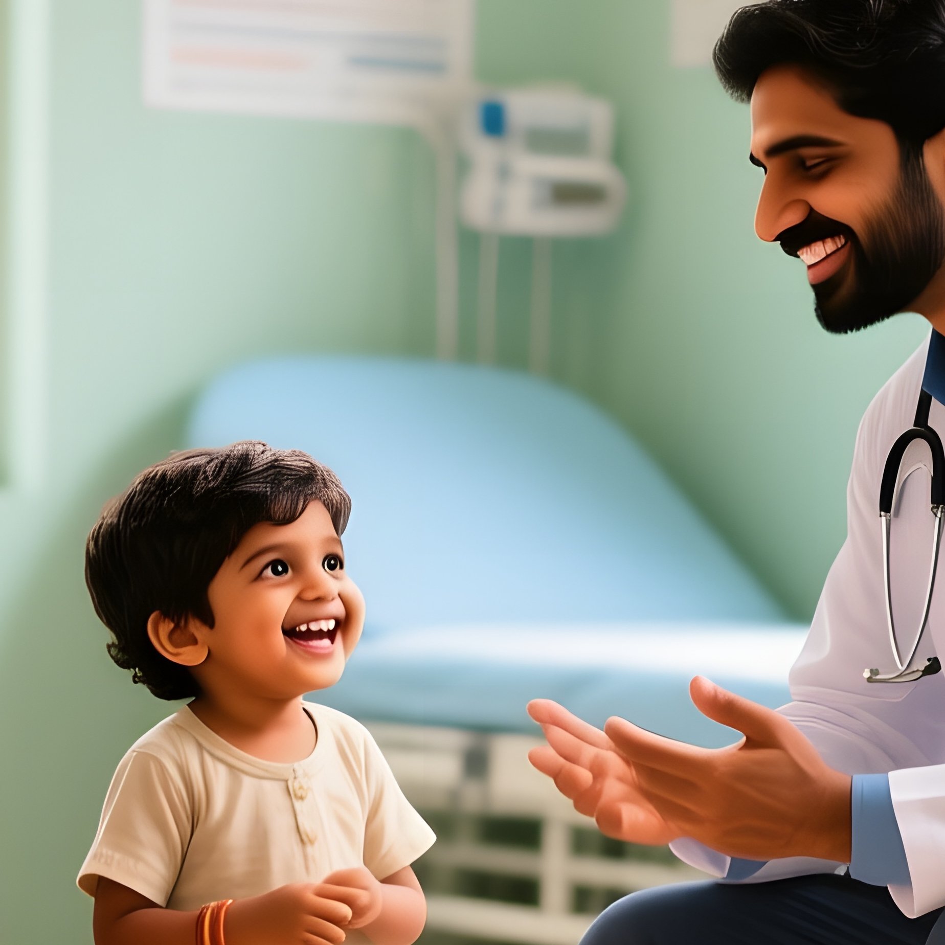 An Indian Pediatrician In A Cheerful, Brightly Lit Clinic In Bangalore During The Afternoon, - Full Resolution Quality Preview