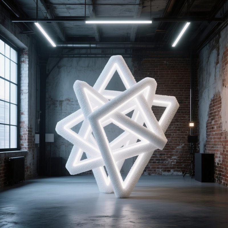 An Industrial Loft Studio With Exposed Brick Walls, Featuring A Massive Abstract Sugar Sculpture Of