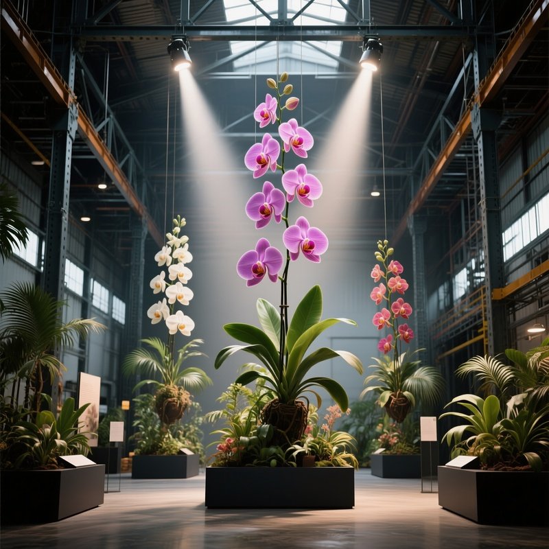 An Industrial Warehouse Converted Into A Botanical Exhibit, Towering Tropical Orchids Suspended