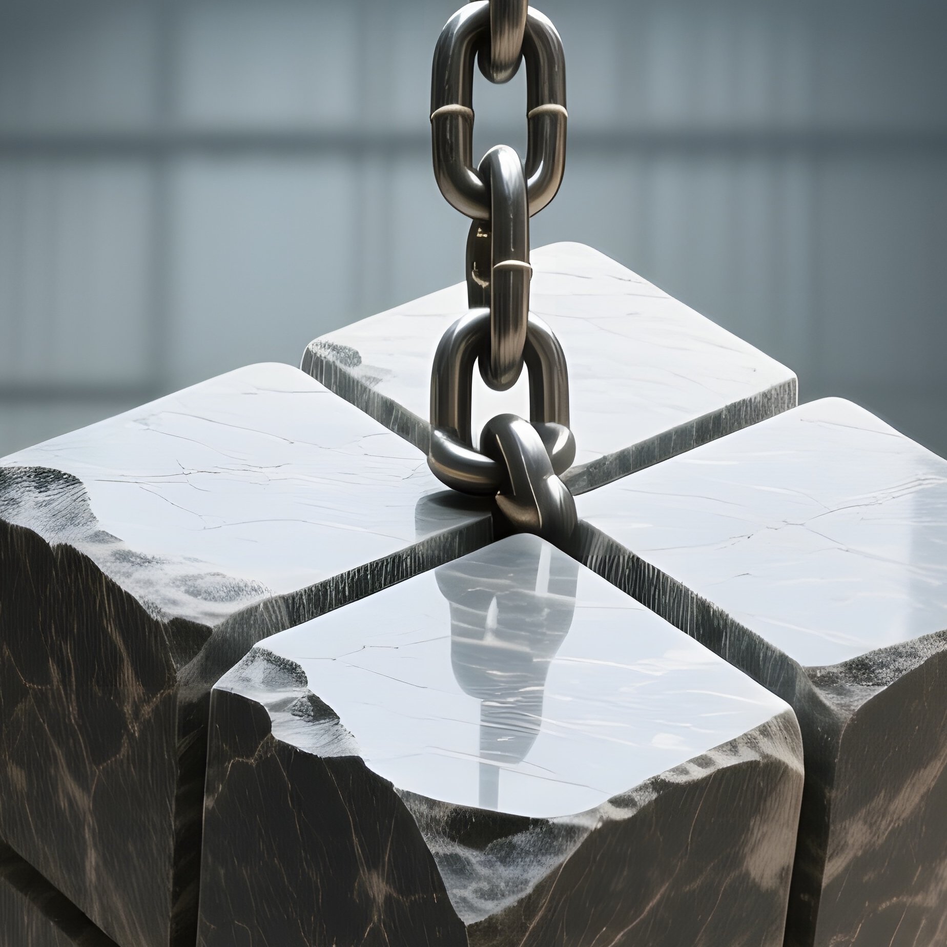 An Industrial Warehouse Transformed Into An Exhibition Space, Featuring A Suspended Chain Of Heavy - Full Resolution Quality Preview