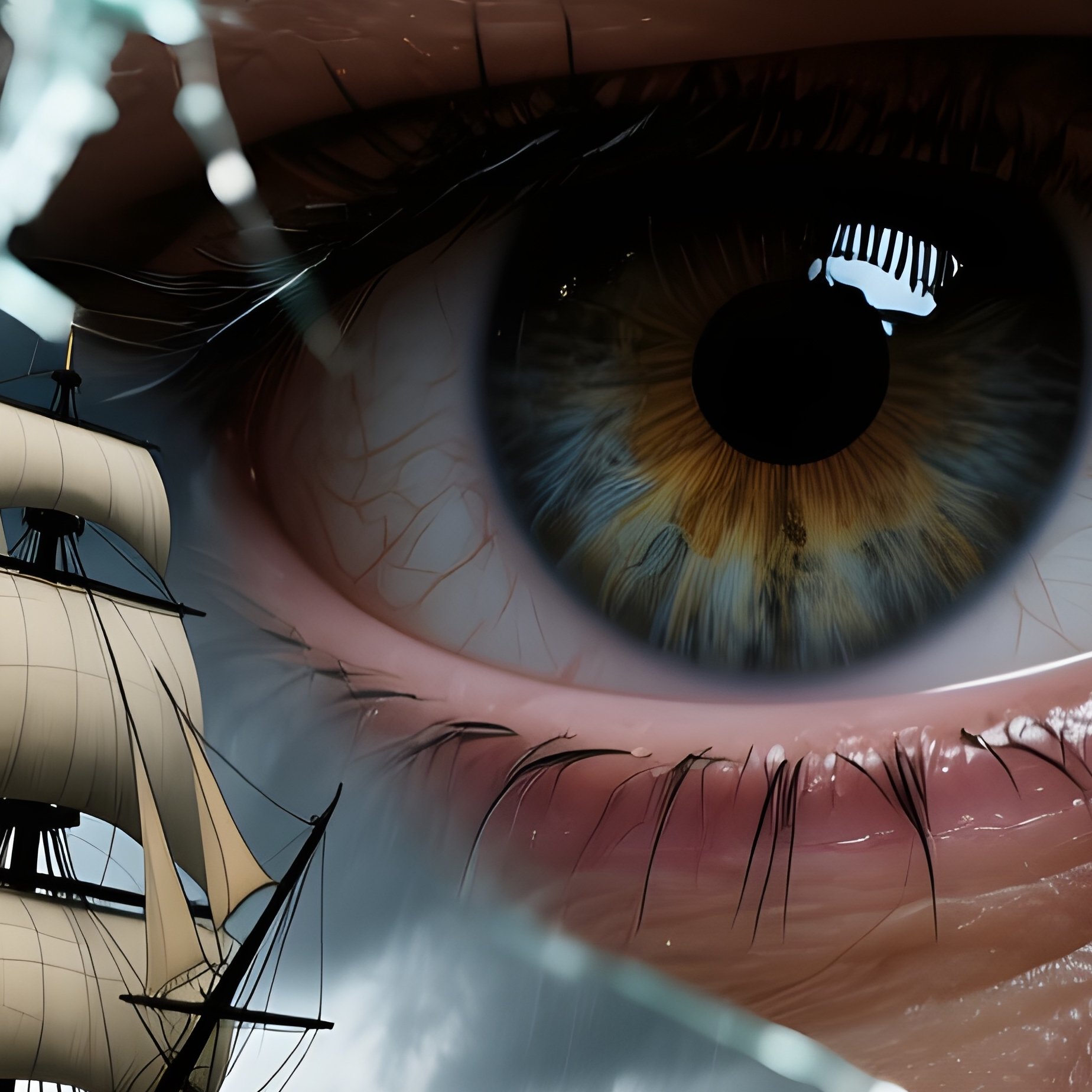 An Intense Close‑Up Of A Pirate'S Eye Behind A Cracked Spyglass, Reflecting A Stormy Sea And - Full Resolution Quality Preview