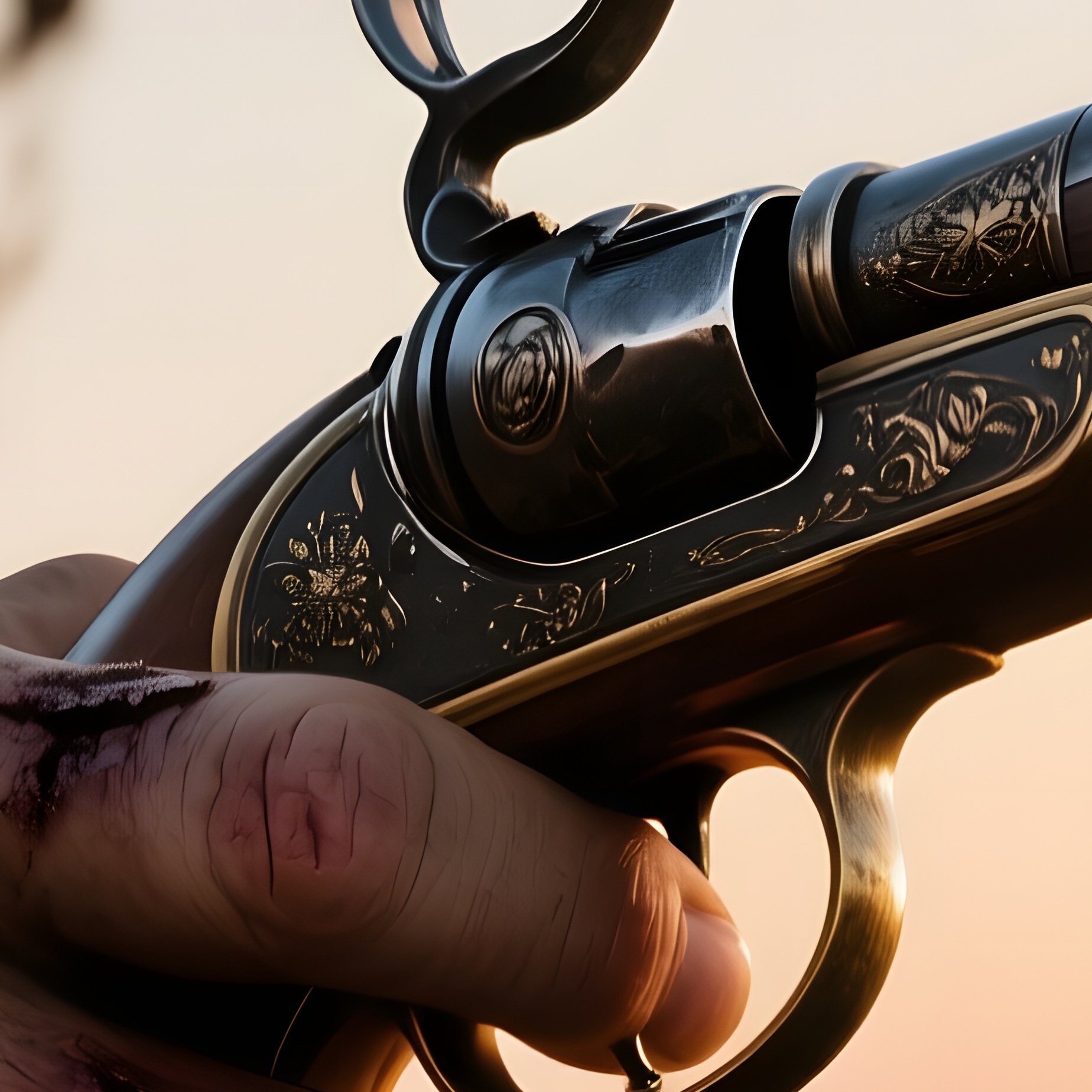 An Intense Close‑Up Of A Pirate'S Scarred Hand Gripping A Flintlock Pistol, Smoke Curling From The - Full Resolution Quality Preview