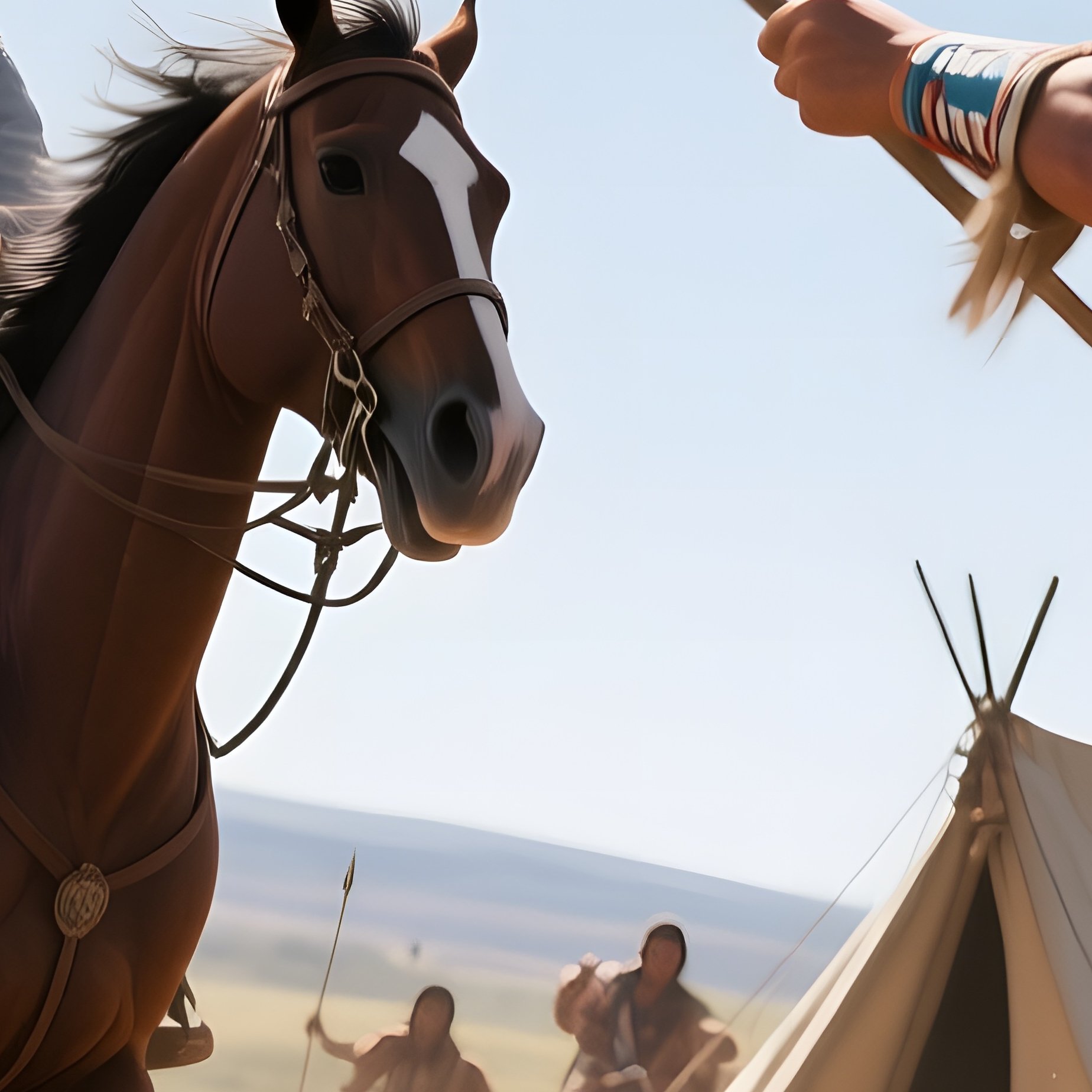 An Intense Midday Raid On An Encampment, Dust Swirling, A Cowboy On Horseback Charges While A Kiowa - Full Resolution Quality Preview