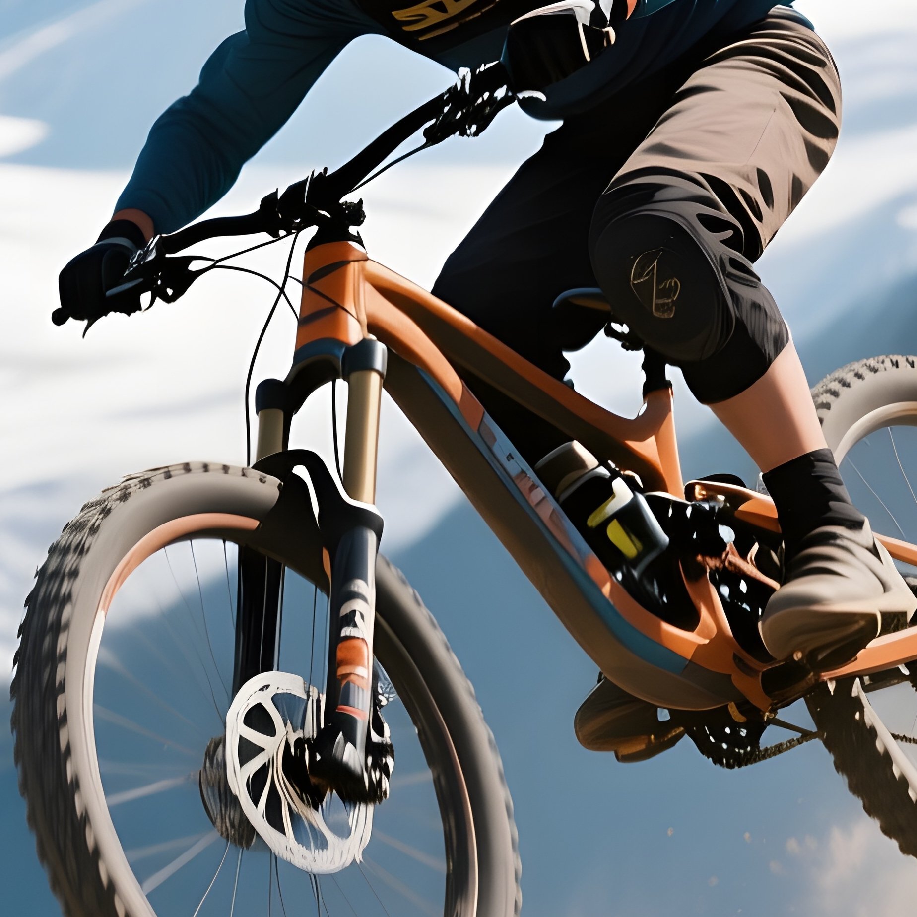 An Intense Mountain Bike Descent Down A Rugged Trail, Rider Captured Mid Air Against A Backdrop Of - Full Resolution Quality Preview