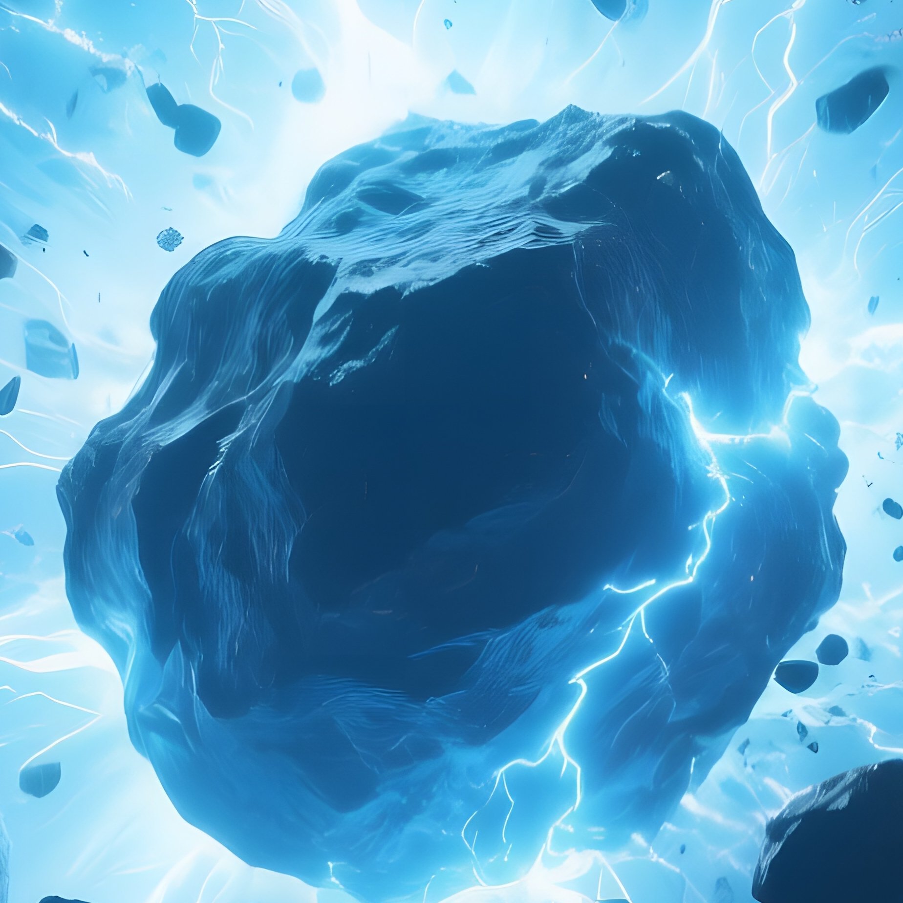 An Intense Scene Of A Plasma Storm Raging Through An Asteroid Field, Electric Arcs Jumping Between - Full Resolution Quality Preview