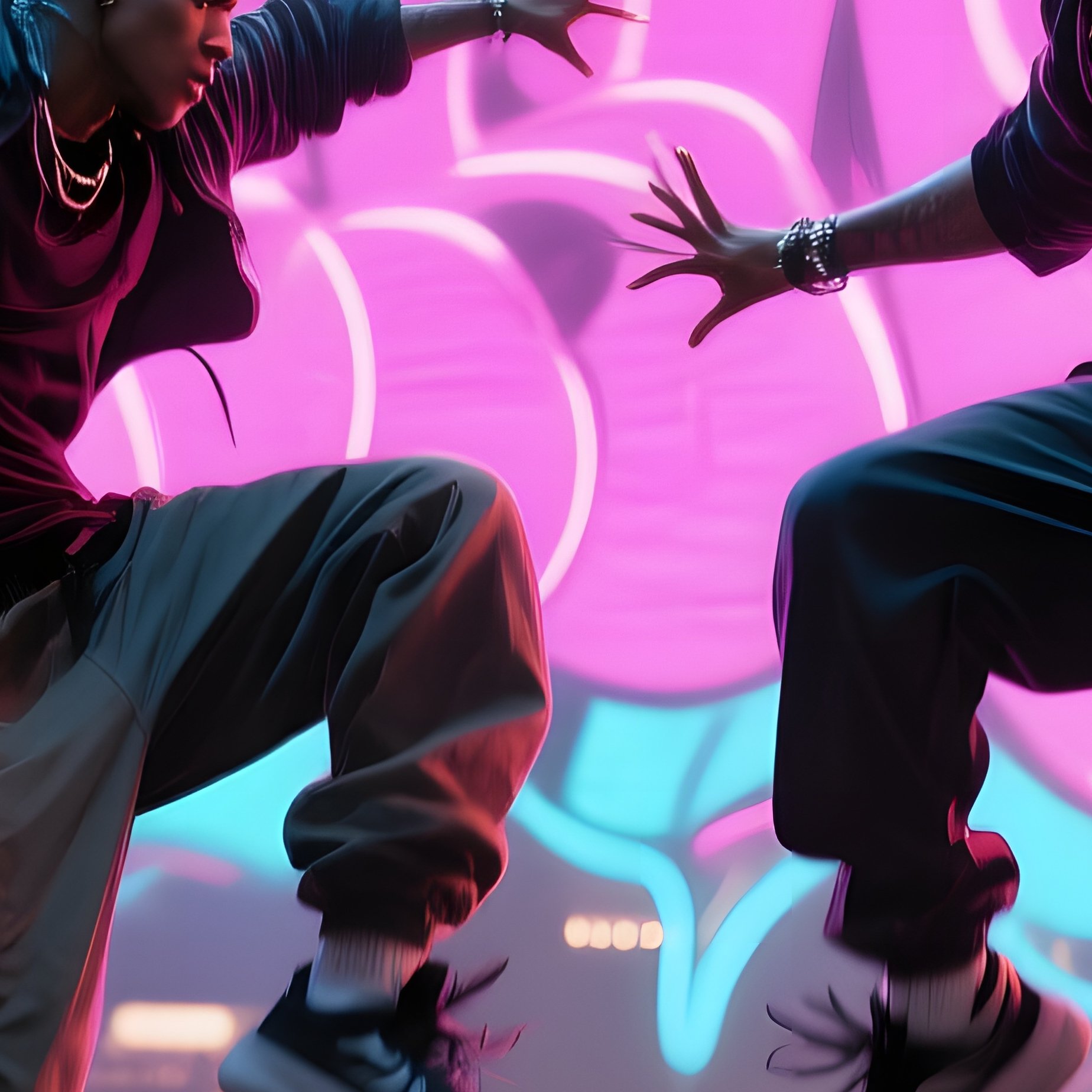 An Intense Street Dance Battle On An Urban Rooftop, Dancers Mid Leap Captured In Exaggerated Motion - Full Resolution Quality Preview