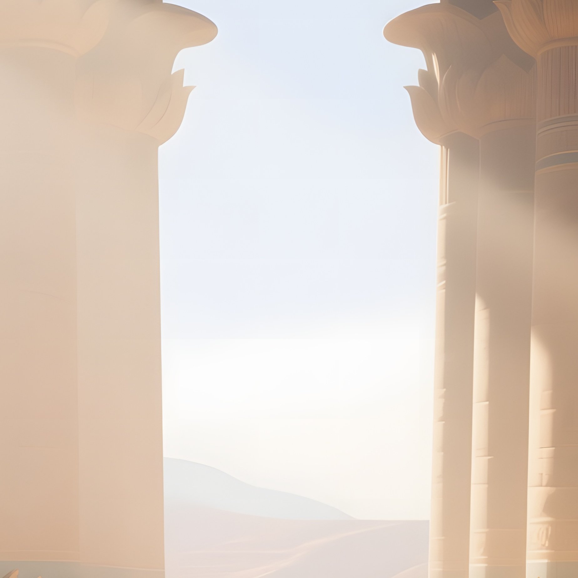 An Interior Of A Grand Hypostyle Hall Bathed In Late Afternoon Sun, Towering Columns Topped With - Full Resolution Quality Preview