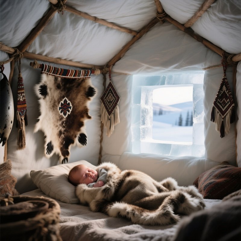 An Interior Shot Of An Igloo Lit By Natural Daylight Through A Small Ice Window, Revealing