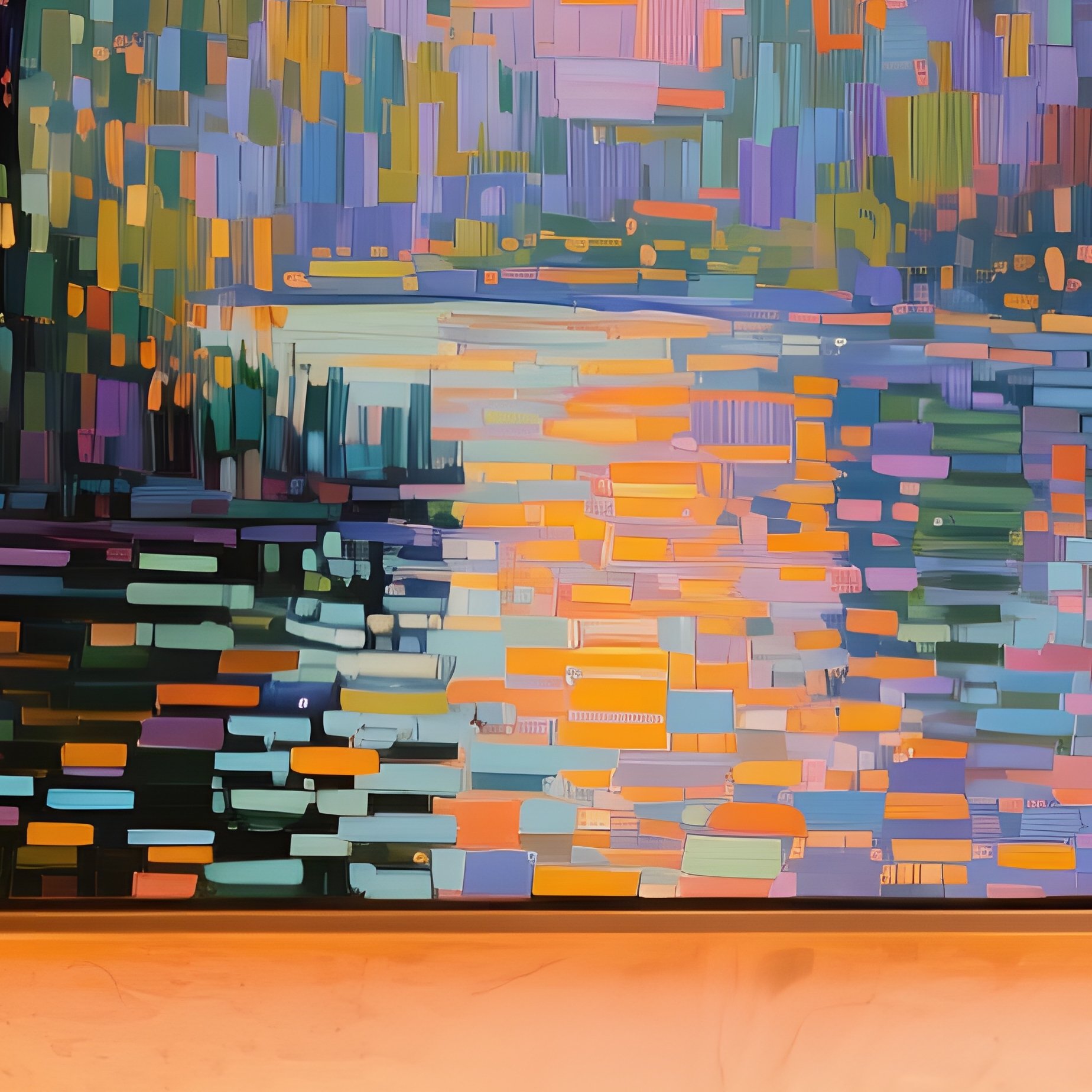 An Intimate Café Corner Where A Single Large Canvas Displays An Impressionist Inspired Digital - Full Resolution Quality Preview