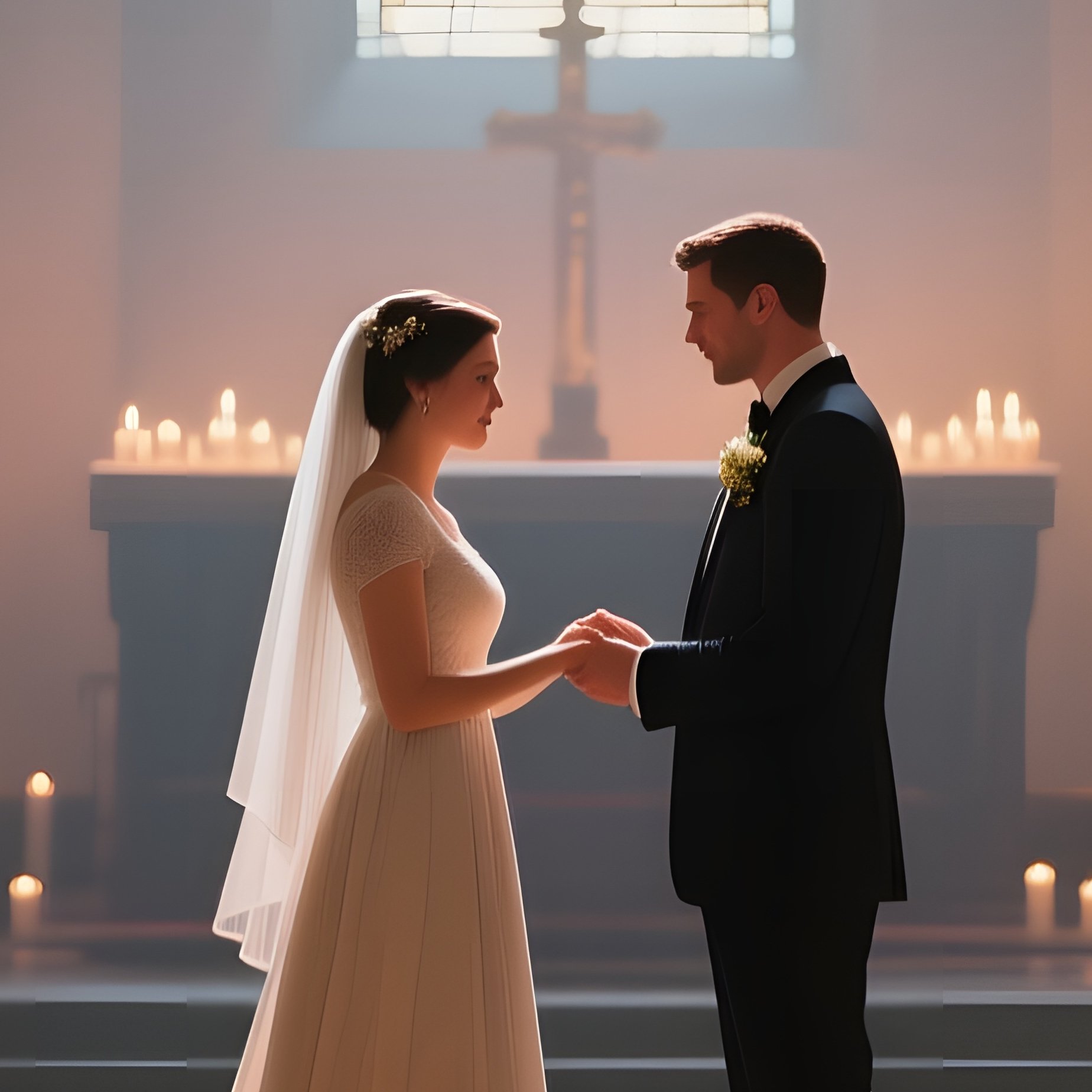 An Intimate Candlelit Chapel Interior, Stained Glass Casting Multicolored Patterns On Stone Floor - Full Resolution Quality Preview