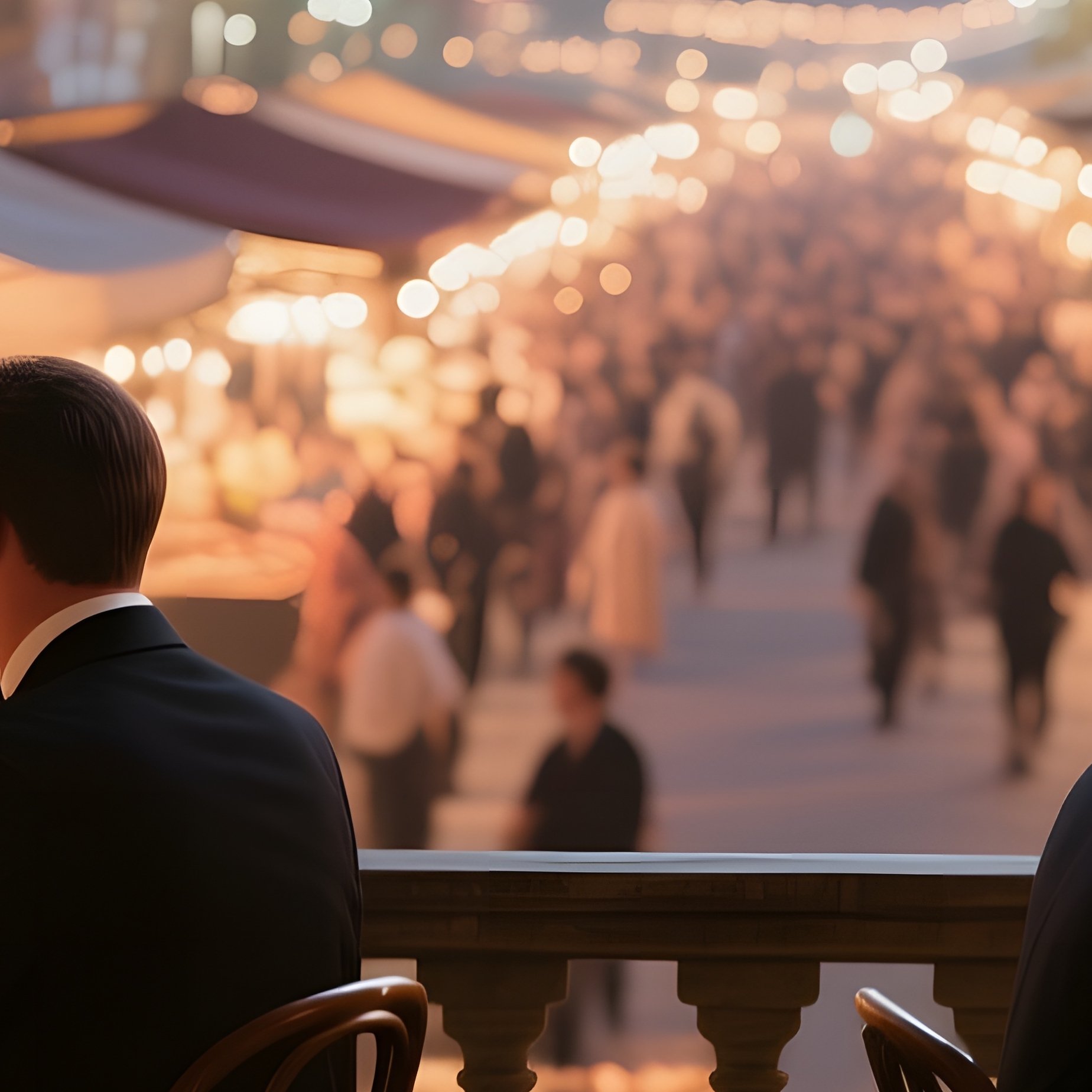An Intimate Candlelit Dinner Setting On A Balcony Overlooking A Bustling Night Market, Soft - Full Resolution Quality Preview