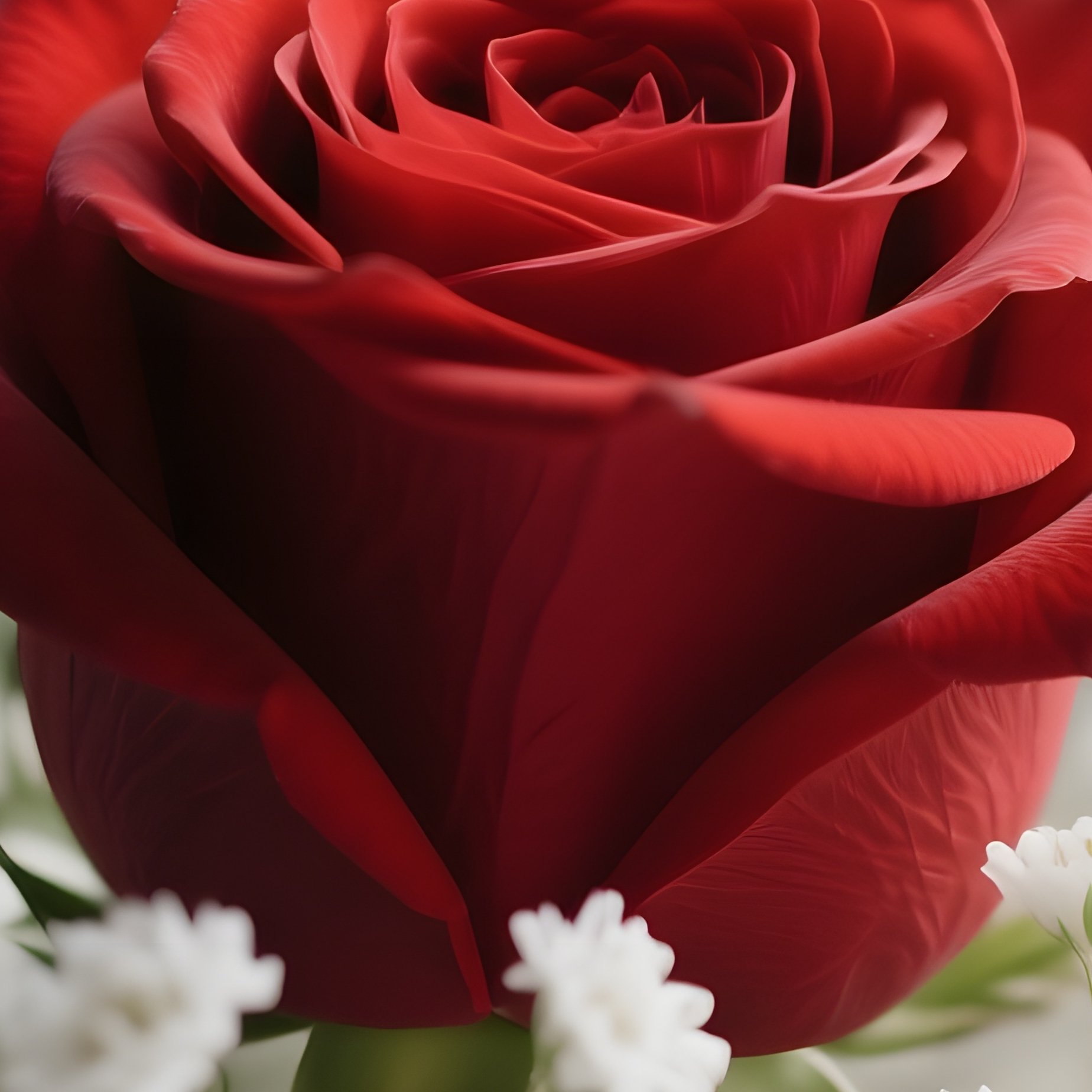 An Intimate Close‑Up Of A Single Red Rose Surrounded By Tiny White Baby'S Breath In A Crystal Bowl, - Full Resolution Quality Preview