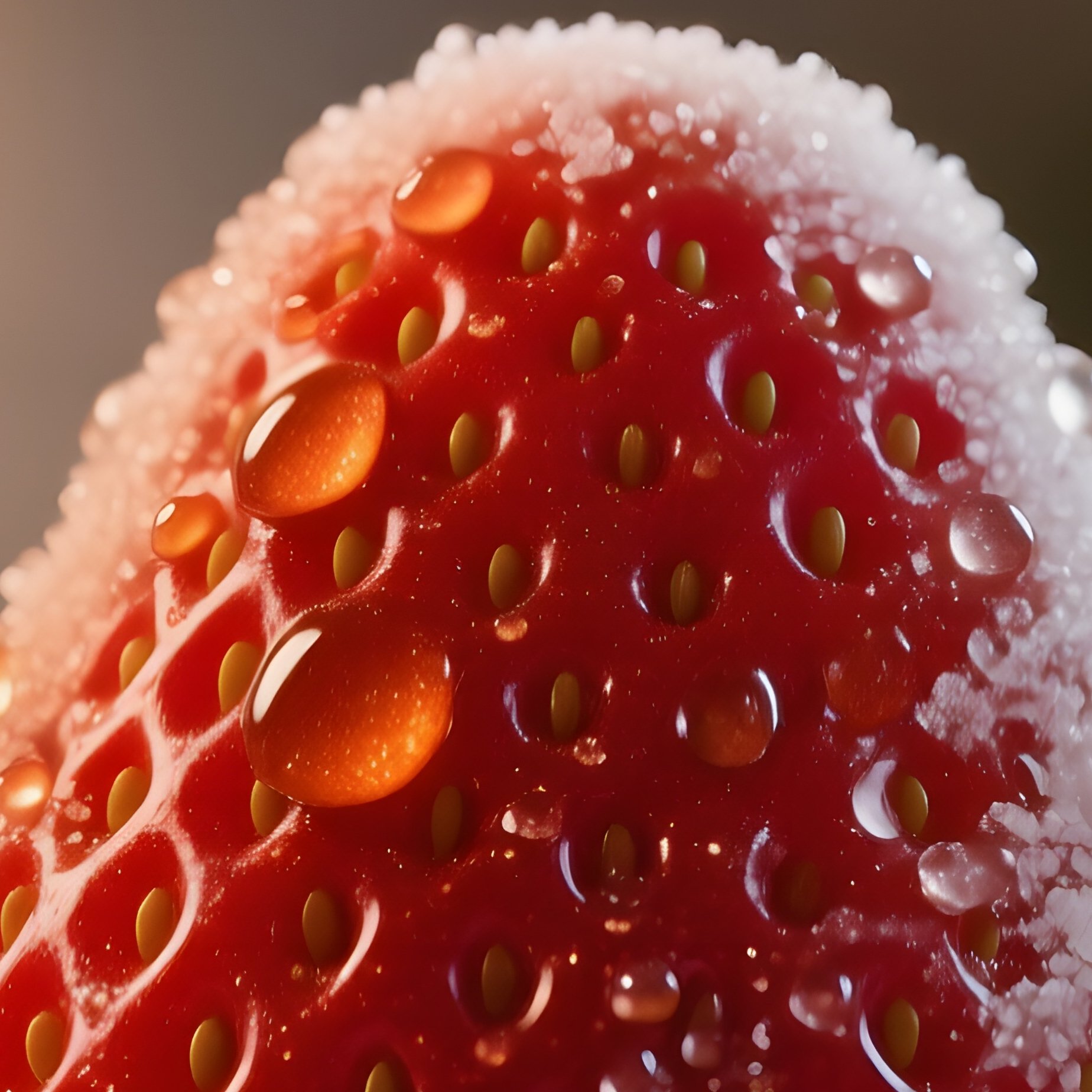 An Intimate Close‑Up Of A Sugar Coated Strawberry, Droplets Of Syrup Catching The Warm Glow Of A - Full Resolution Quality Preview