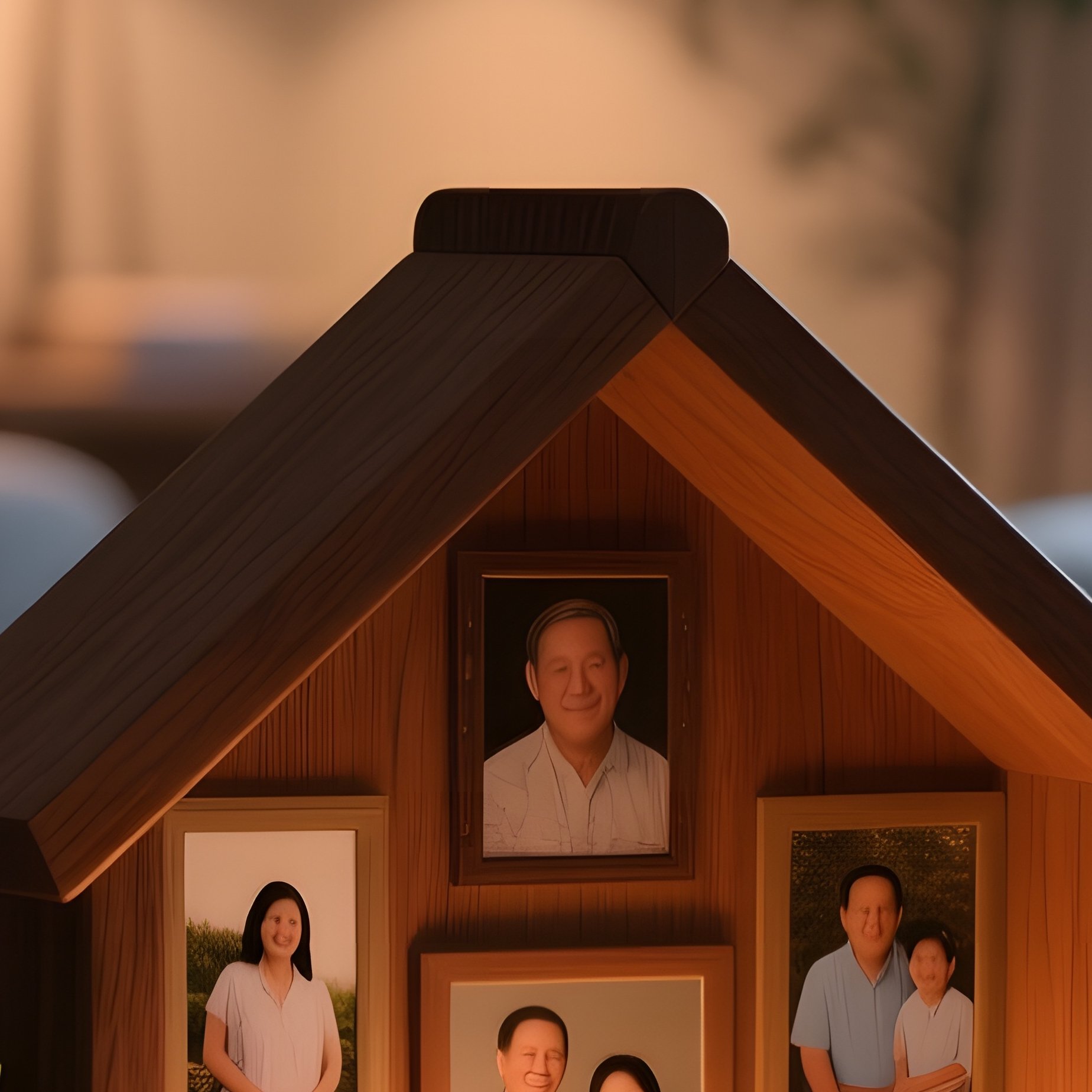 An Intimate Home Altar In A Cozy Living Room, Soft Lamplight Illuminating A Small Wooden Shrine - Full Resolution Quality Preview