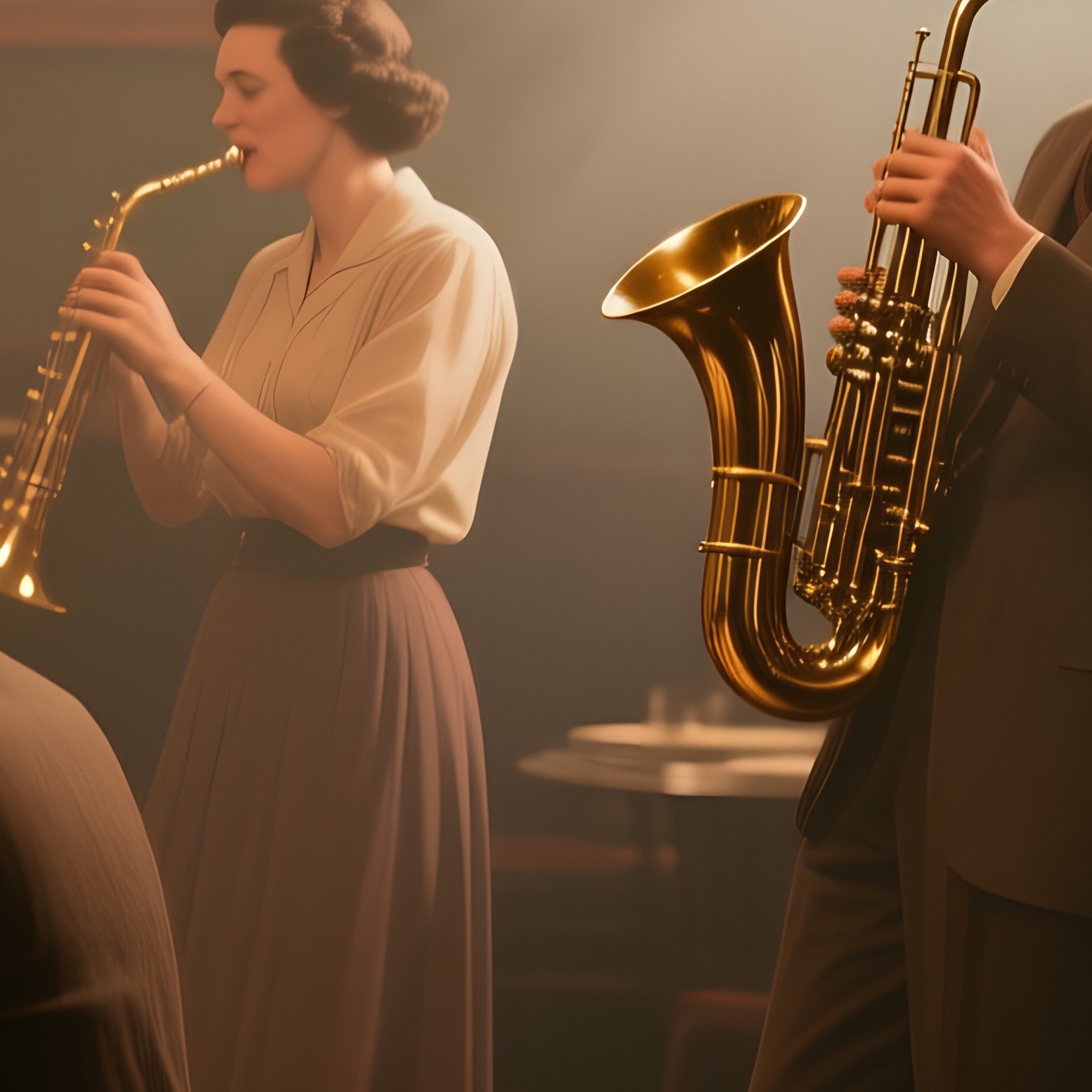 An Intimate Jazz Club Interior In Chicago’S South Side During The 1940S, Dim Amber Lighting, Smoky - Full Resolution Quality Preview