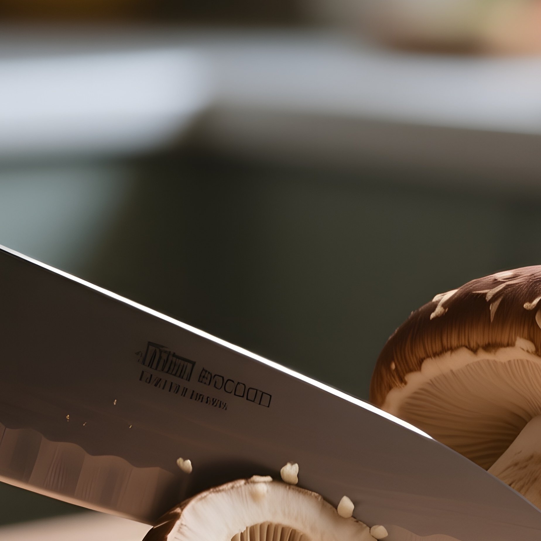 An Intimate Kitchen Scene With A Wooden Cutting Board, Knife Slicing Through A Fresh Porcini - Full Resolution Quality Preview