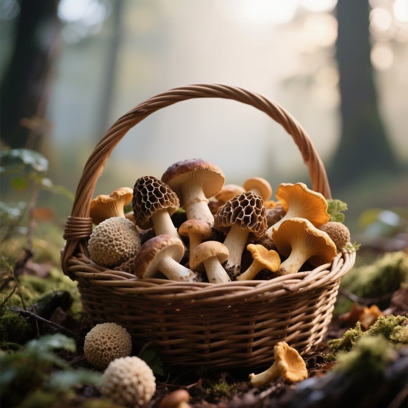 An Intimate Portrait Of A Forager’S Basket Overflowing With Fresh Forest Mushrooms—Morels,