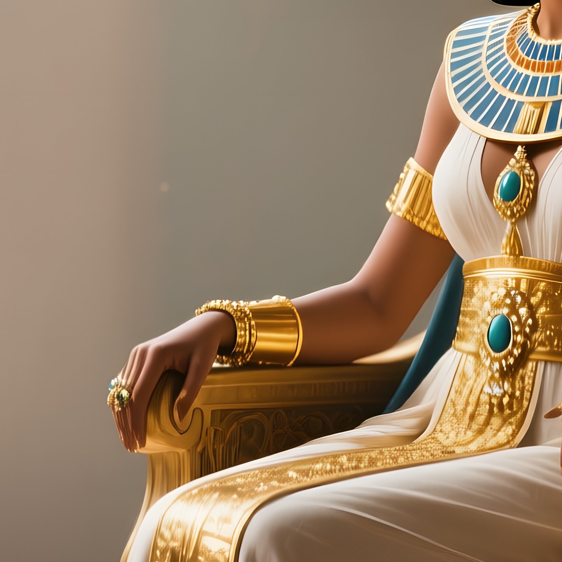 An Intimate Portrait Of An Egyptian Queen In Her Private Chambers, Seated On A Richly Carved - Full Resolution Quality Preview