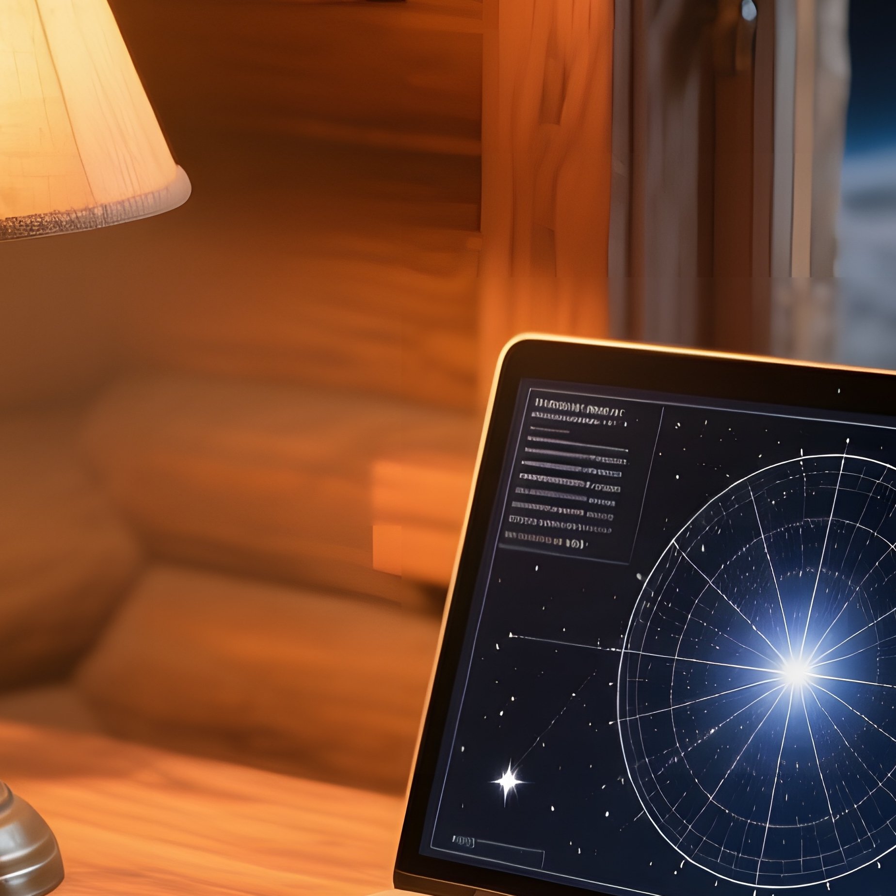 An Intimate Scene Inside A Small Cabin On An Asteroid, Warm Amber Lighting From A Vintage Lamp, A - Full Resolution Quality Preview