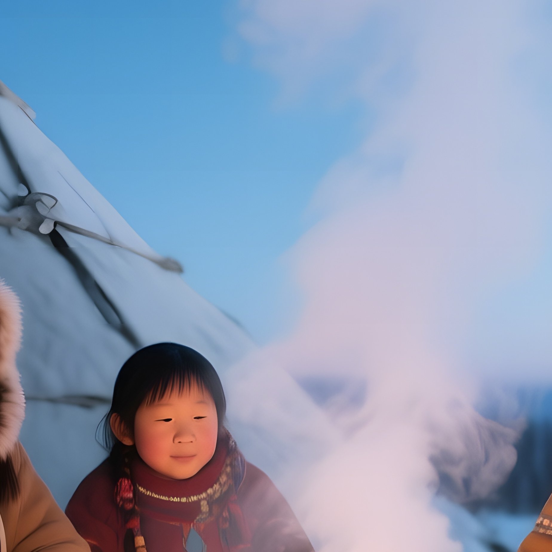 An Inuit Family Gathered Around An Outdoor Cooking Pit Near Their Igloo, Roasting Seal Meat While - Full Resolution Quality Preview