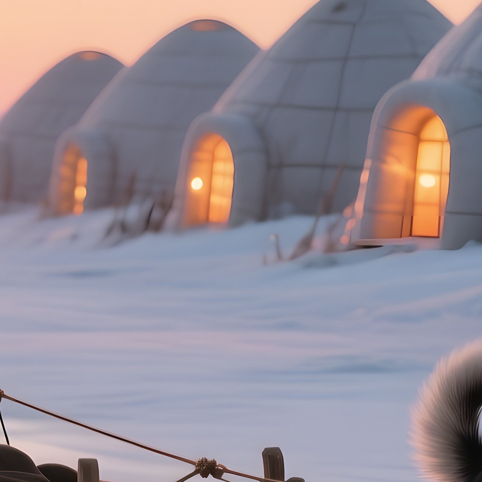 An Inuit Hunter With A Dog Team Pulling A Sled Across A Frozen Sea, The Background Featuring A Line - Full Resolution Quality Preview