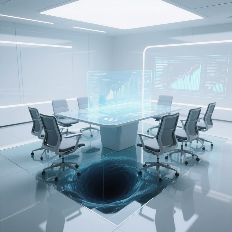 An Office Meeting Space With A Transparent Floor Revealing The Endless Void Below, Ergonomic Chairs