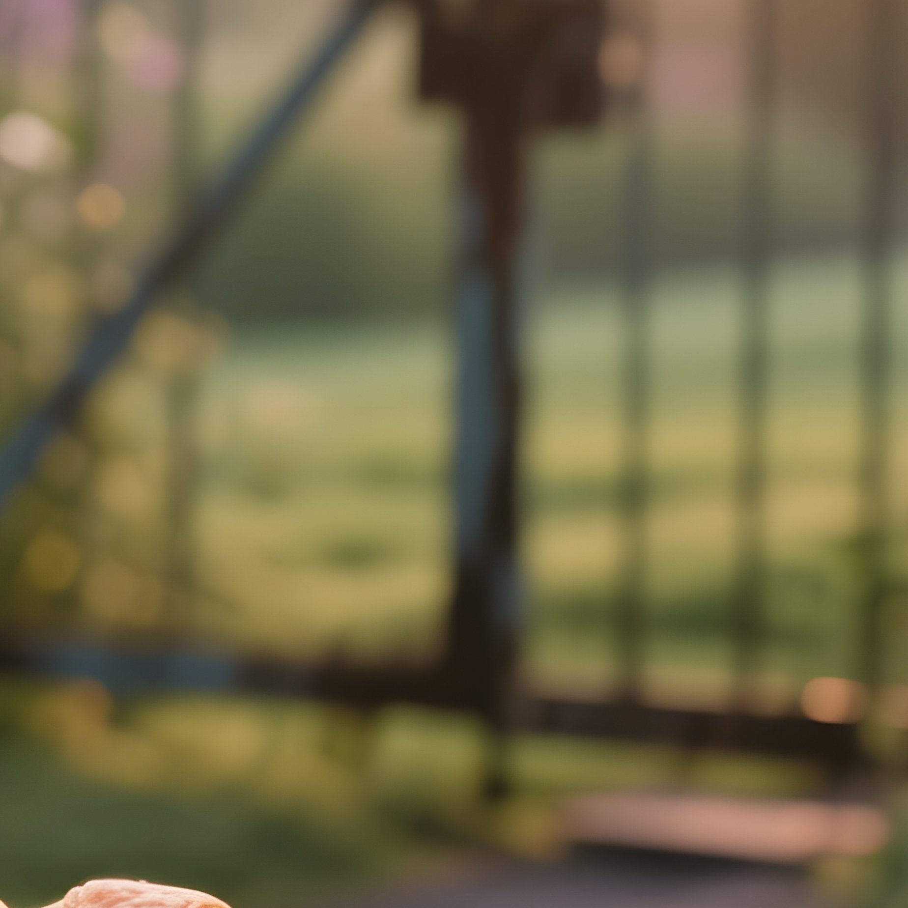An Old Garden Gate At Sunrise, Where A Wooden Crate Holds Freshly Baked Croissants, A Chipped - Full Resolution Quality Preview
