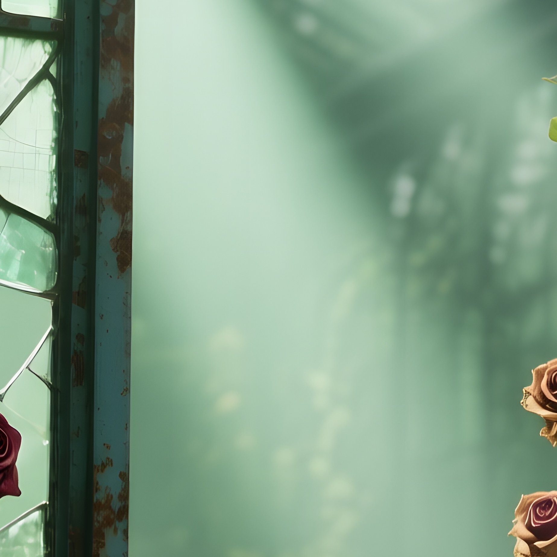 An Old Victorian Greenhouse Overtaken By Vines, Broken Glass Panes Letting In Shafts Of Greenish - Full Resolution Quality Preview