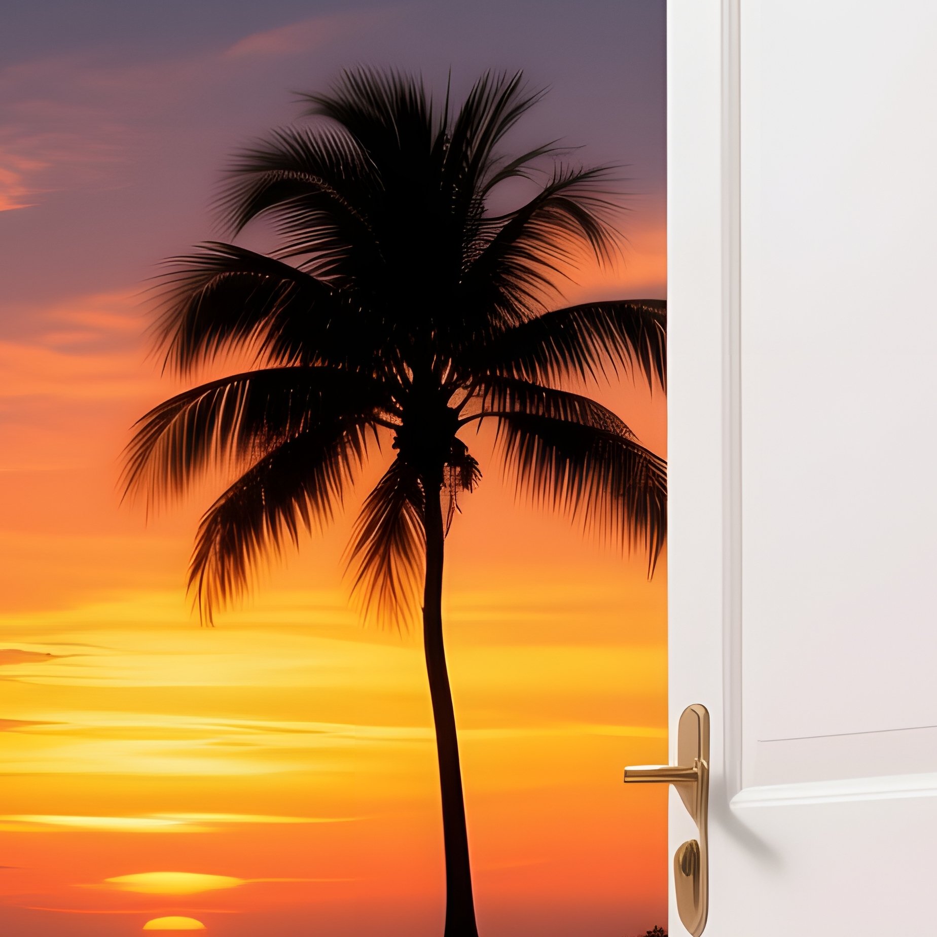 An Open Door Leading To A Scenic View Doorway Sunset - Full Resolution Quality Preview